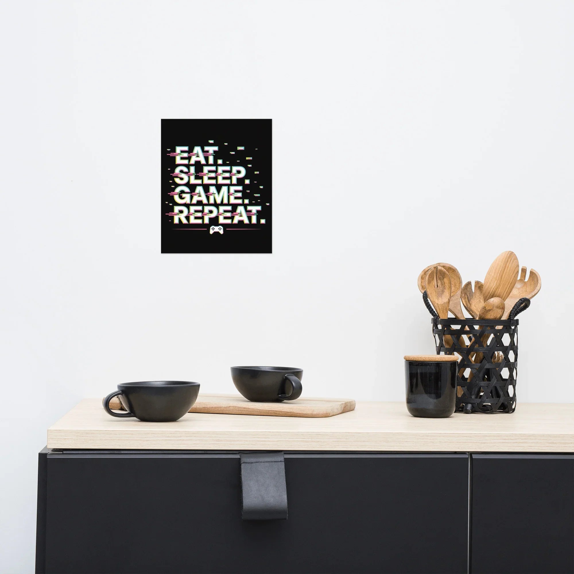 Eat Sleep Game Repeat – Glitch Gamer Lifestyle Wall Art - RaZits