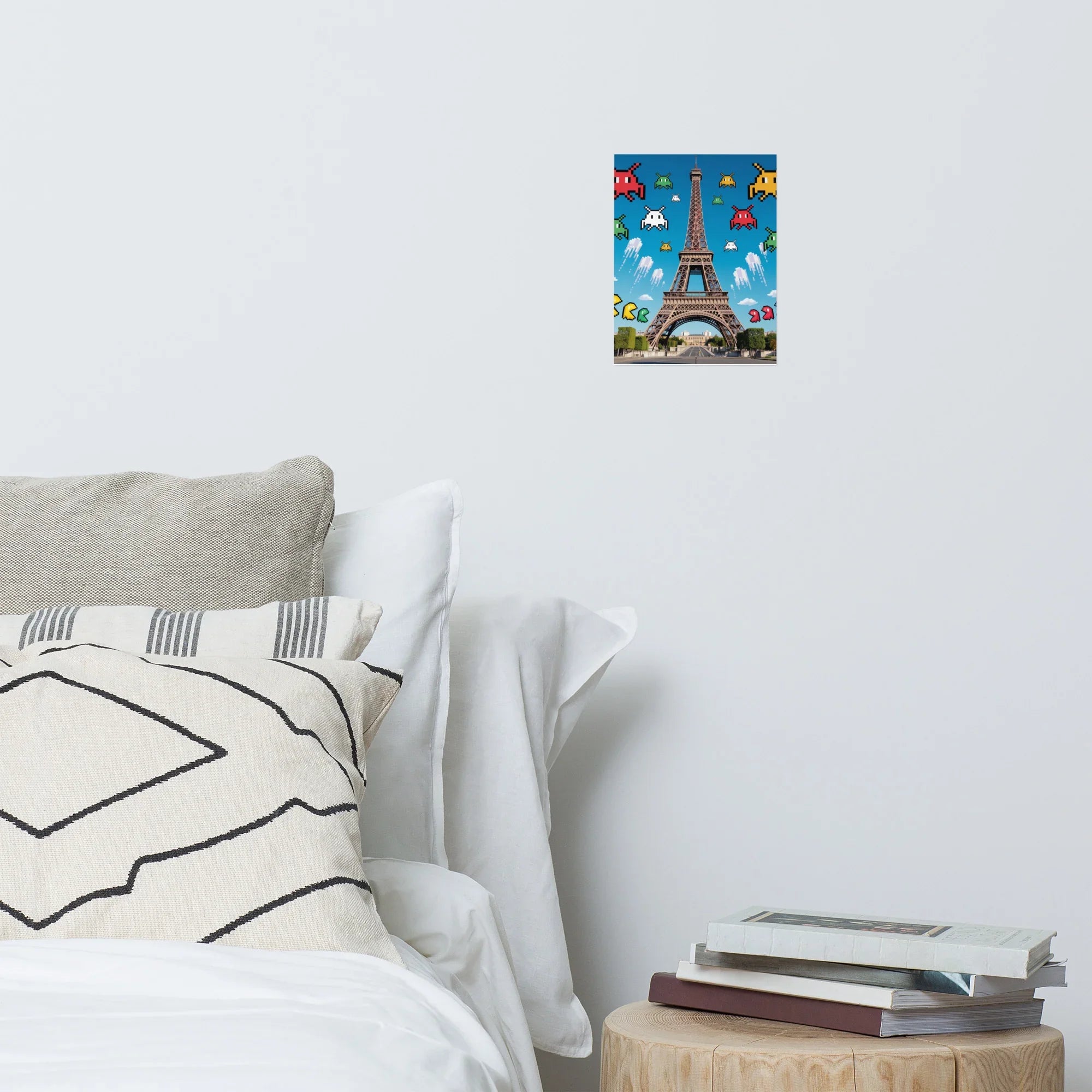 Retro Pixel Invaders Over Paris – 8-Bit Gaming Wall Art, Eiffel Tower Gamer Decor - RaZits