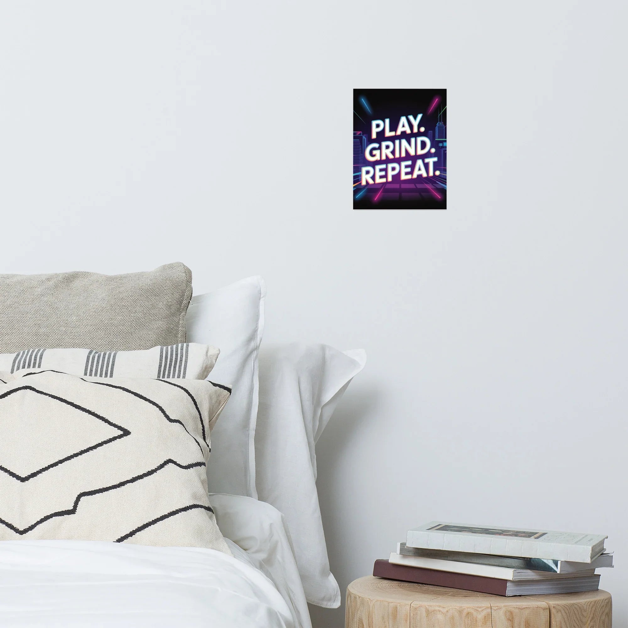 Play Grind Repeat Neon Gaming Wall Art – Motivational Gamer Room Decor - RaZits