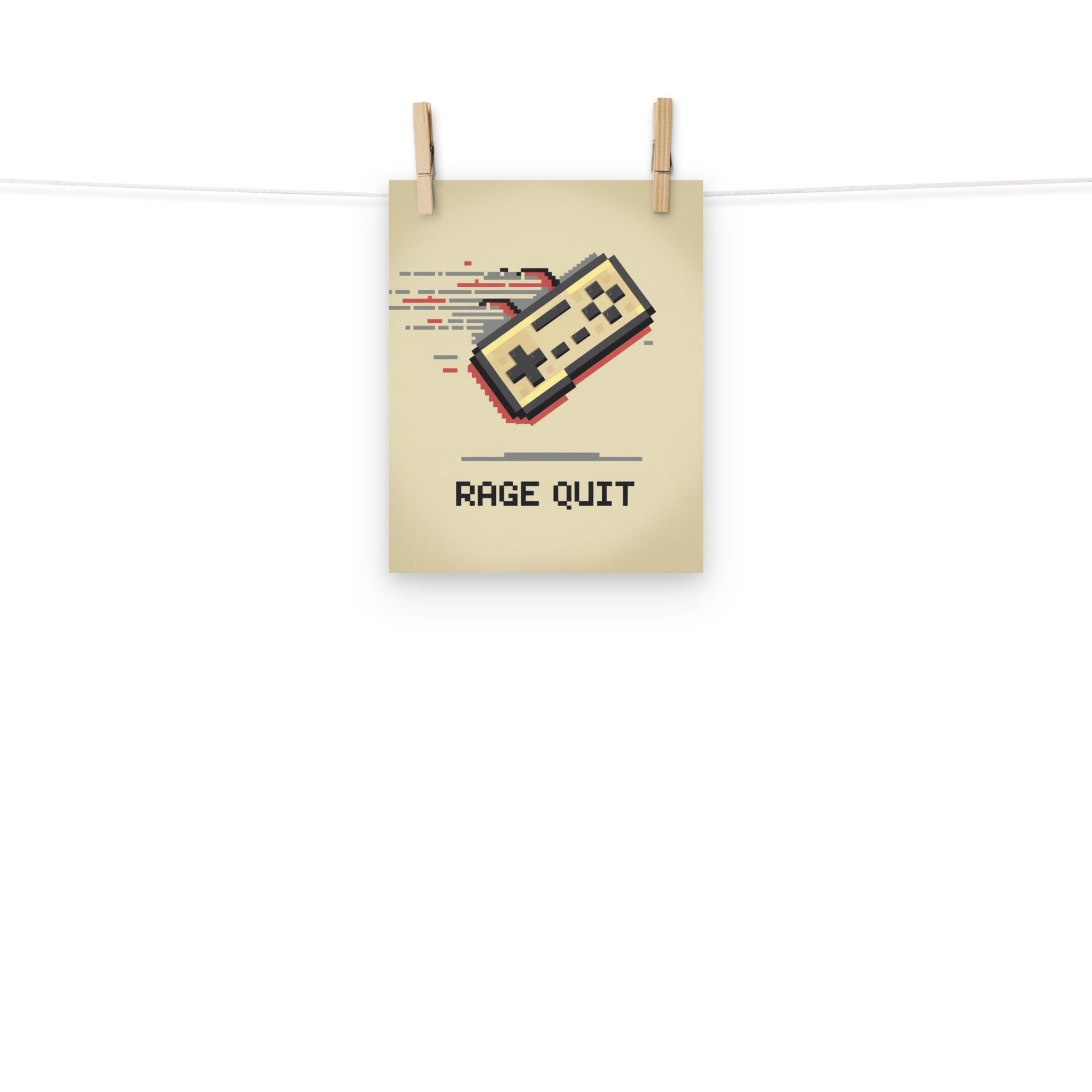 Rage Quit funny retro gaming poster close-up 189gsm matte texture detail