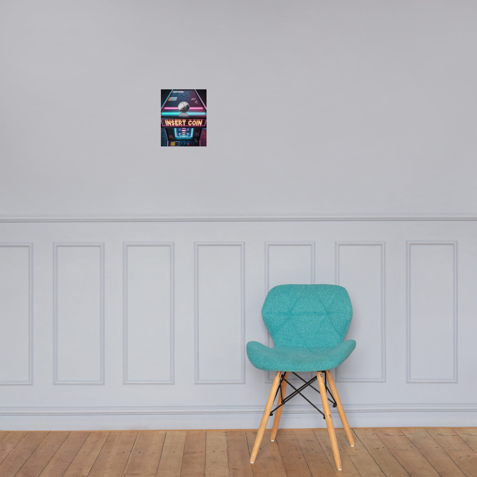 Quarter on the Marquee arcade poster in retro gaming setup context