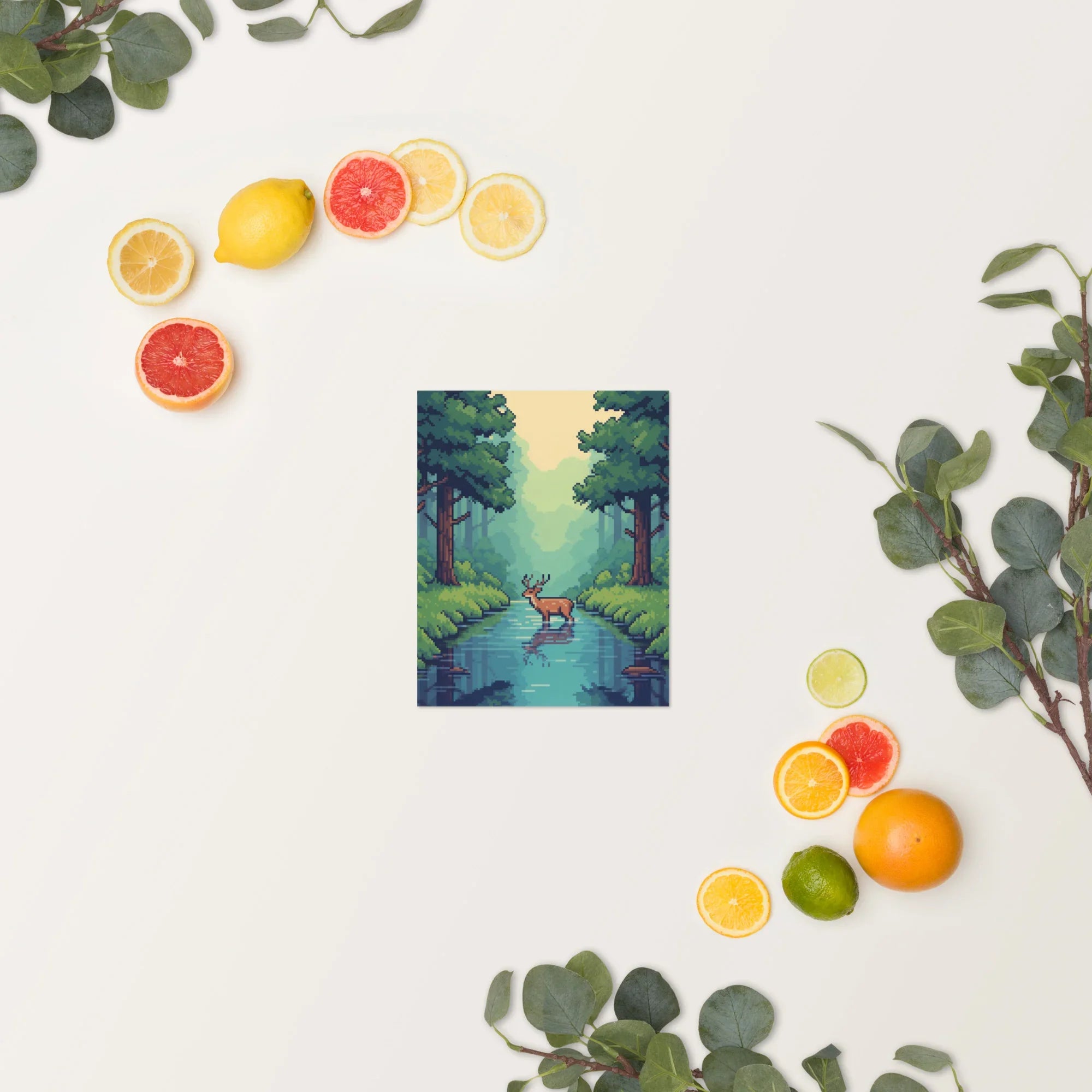 Pixel Forest Serenity – Retro Deer in Nature Gaming Art Print - RaZits