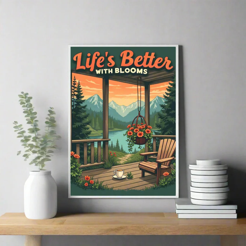 Mountain Porch Floral Art Print – Life’s Better with Blooms Poster - RaZits