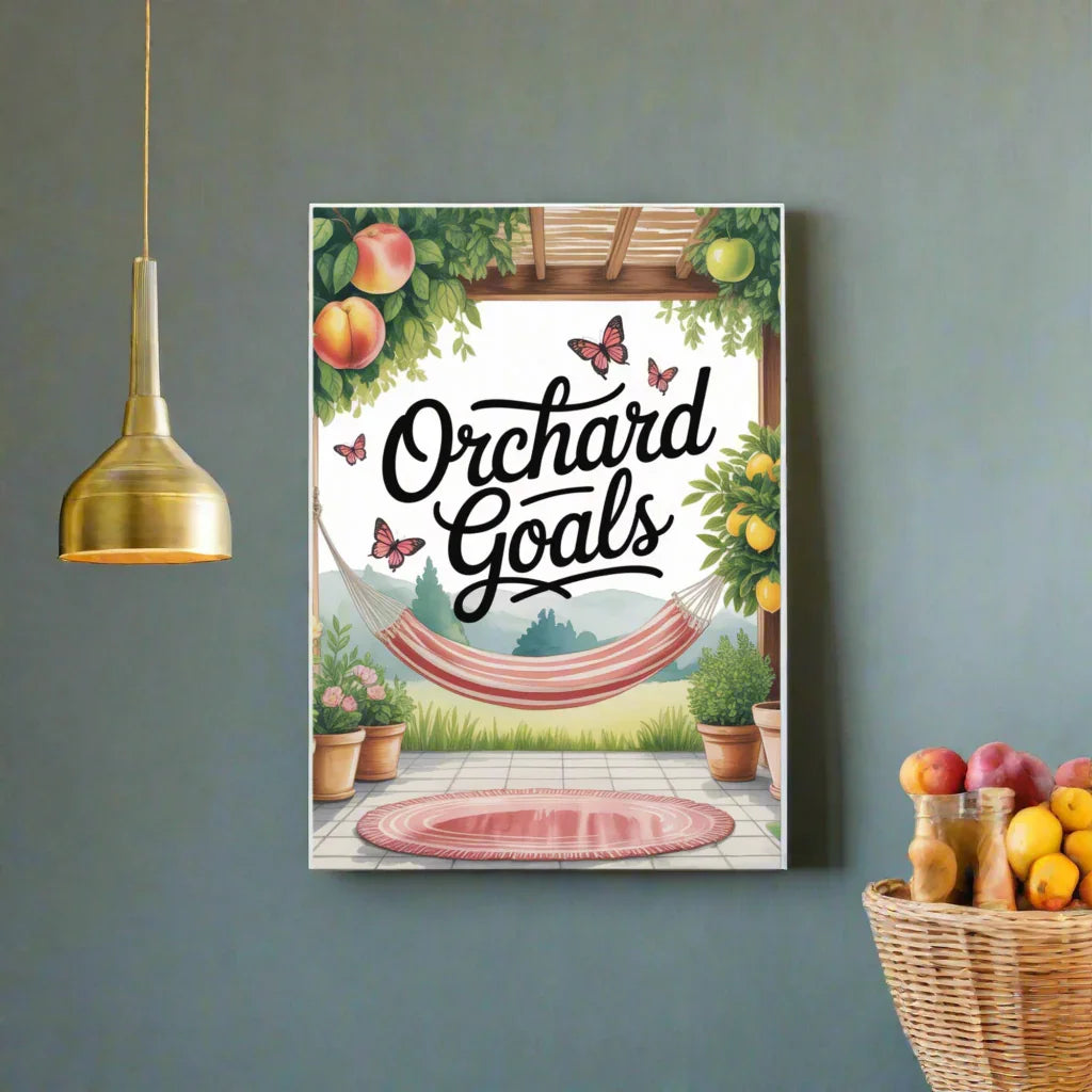 Cozy Orchard Patio Art Print – Fruit Tree Garden Illustration - RaZits