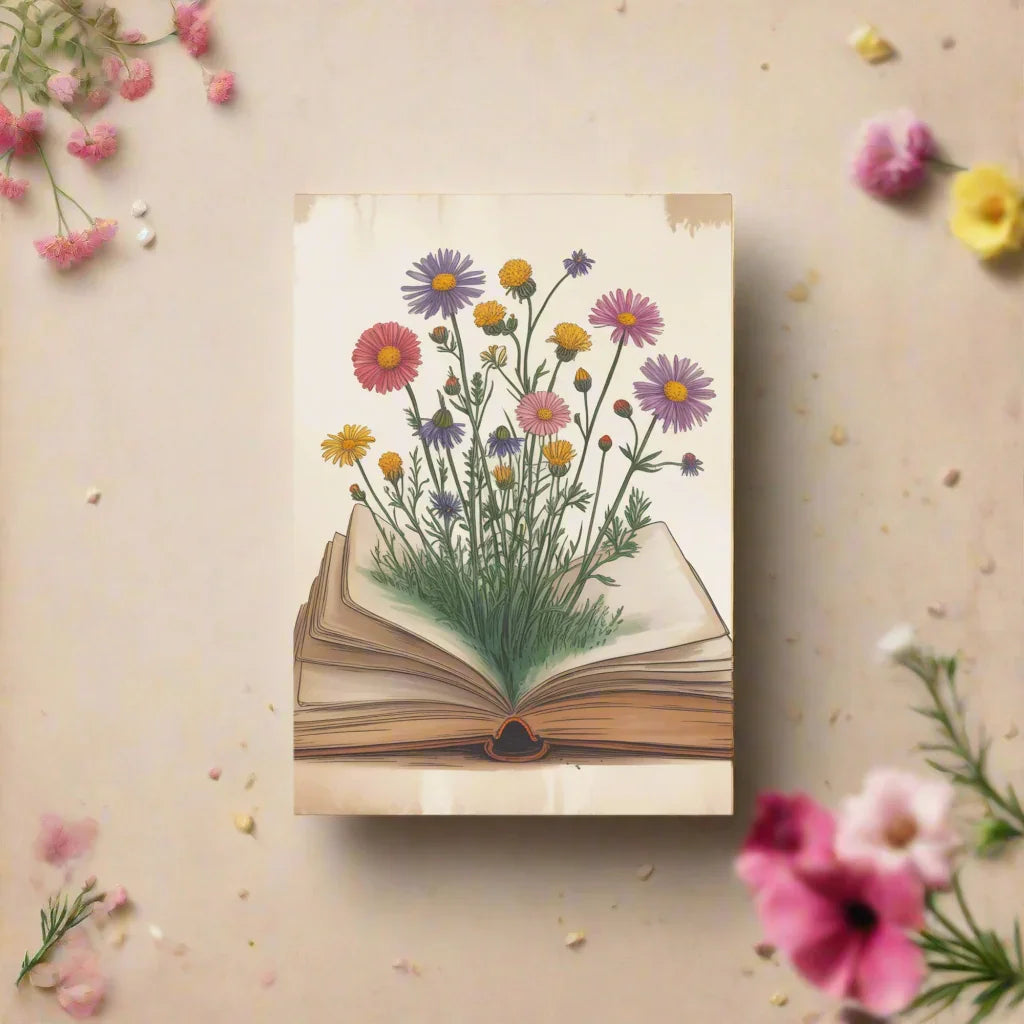 Floral Book Bloom Poster – Botanical Reading Wall Art - RaZits