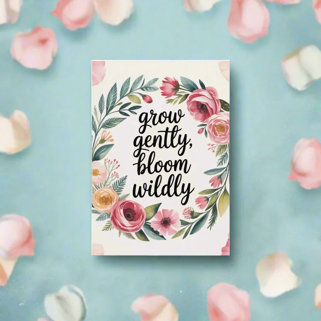 Grow Gently Bloom Wildly Poster – Cottagecore Floral Quote Print - RaZits