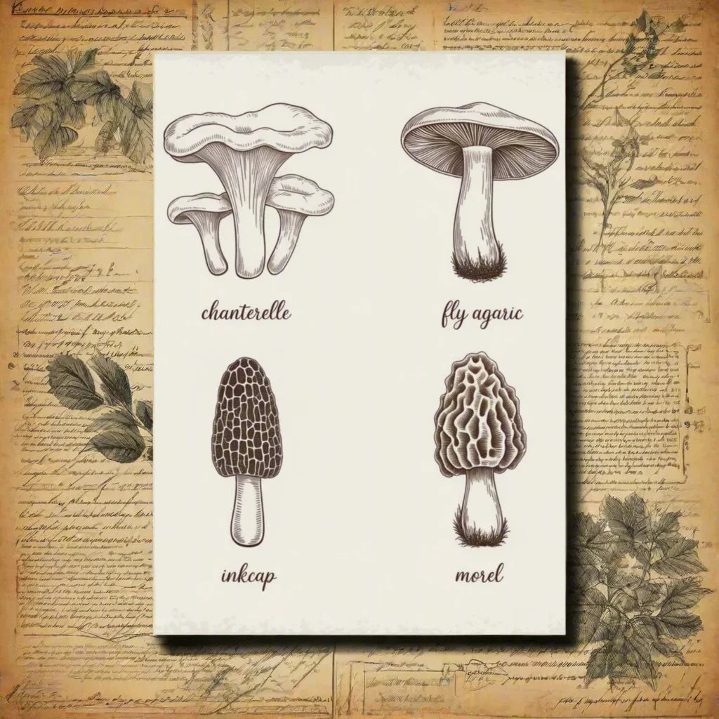 Mushroom Identification Poster – Vintage Fungi Chart Print - RaZits