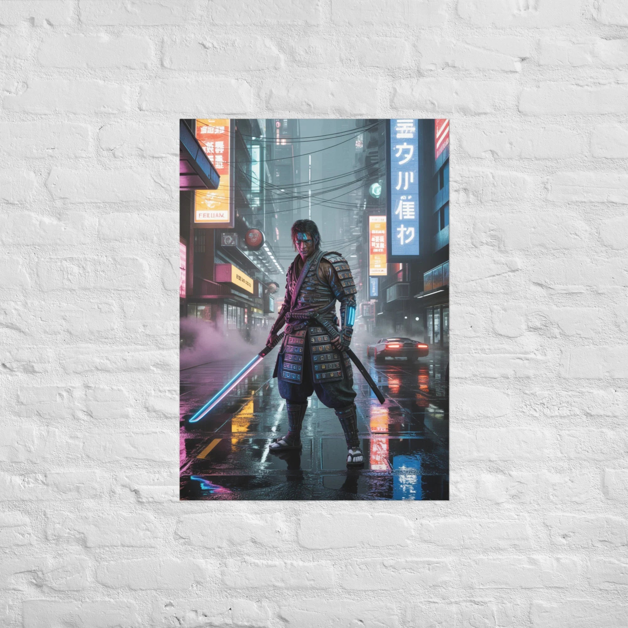 Cyber Samurai in Neon City – Futuristic Warrior Gaming Art Print - RaZits