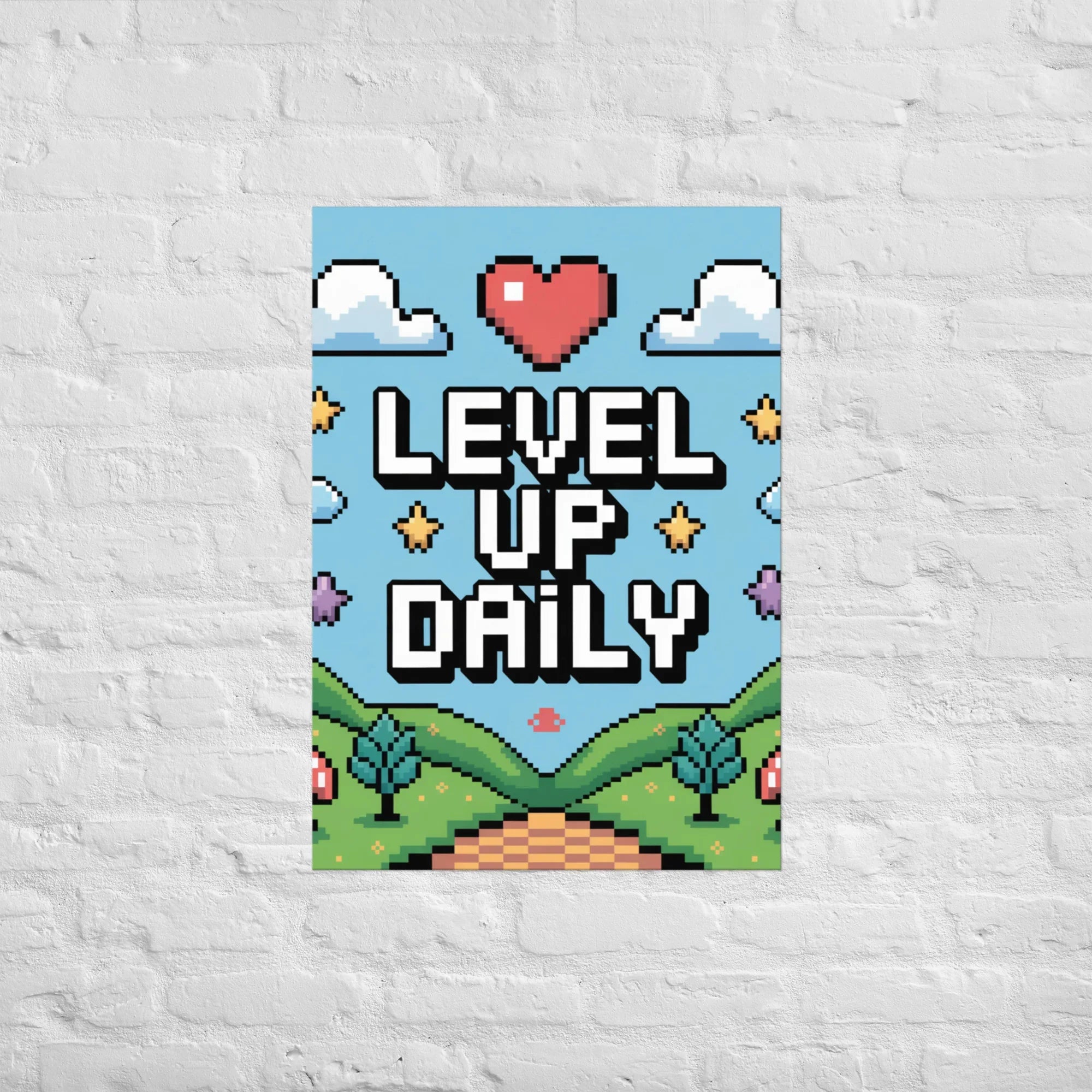 Level Up Daily – Pixel Art Motivational Gaming Poster for Retro Lovers - RaZits