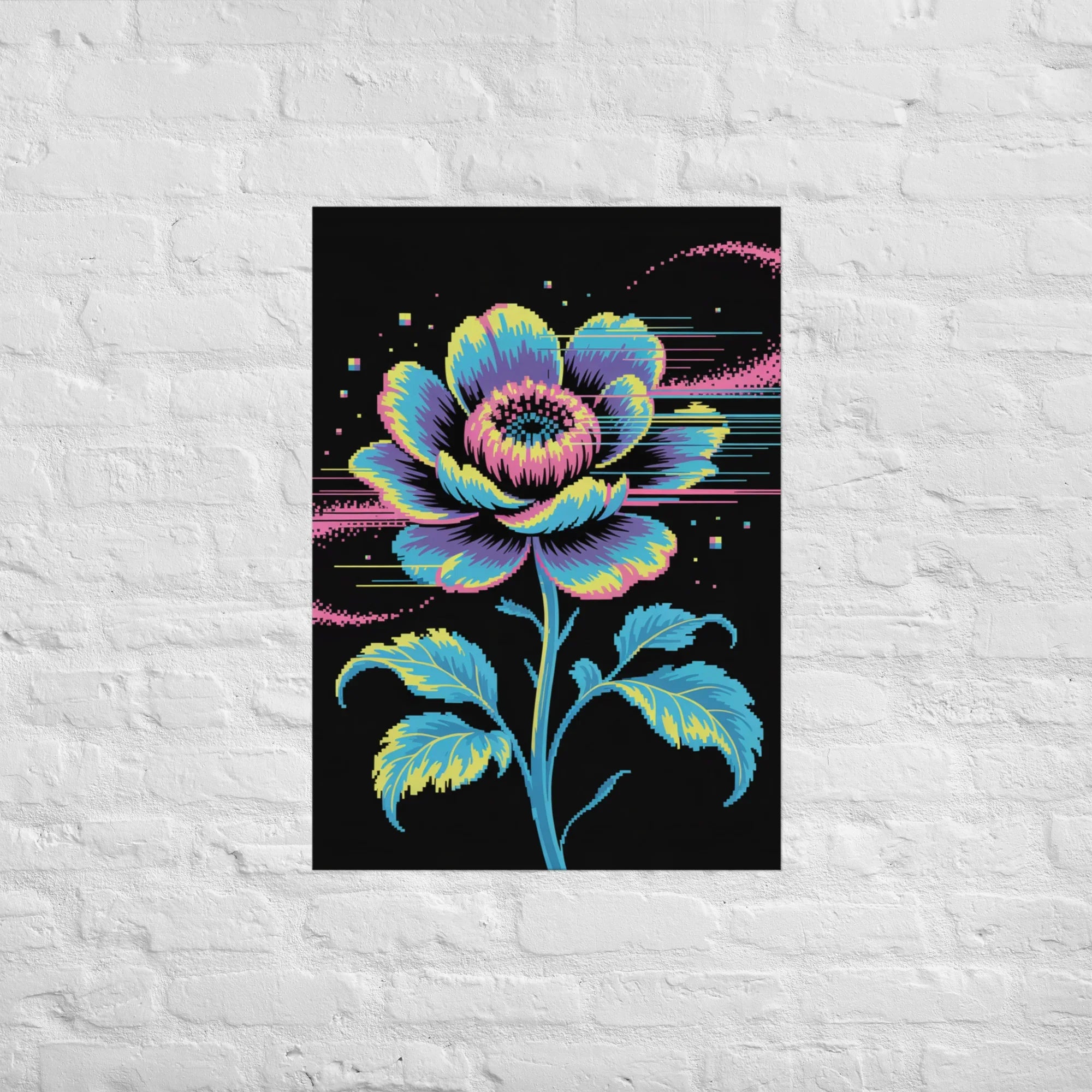 Cyber Bloom Pixel Flower Poster – Neon Floral Art for Gaming Setups - RaZits