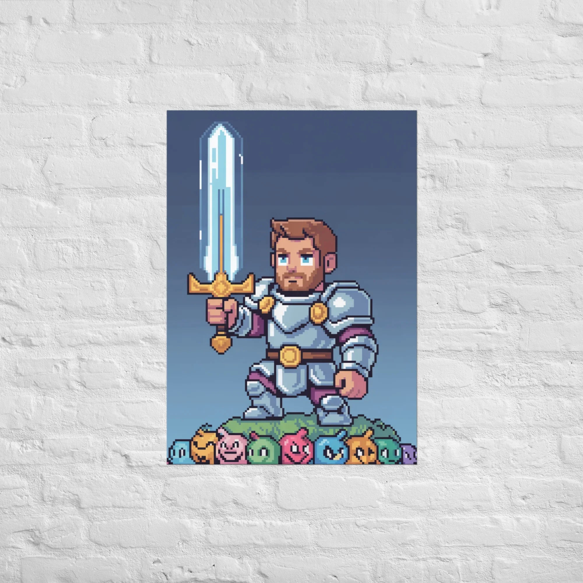 Pixel Knight – Fantasy Gaming Poster in Retro Pixel Art Style for Gamer Wall Decor - RaZits