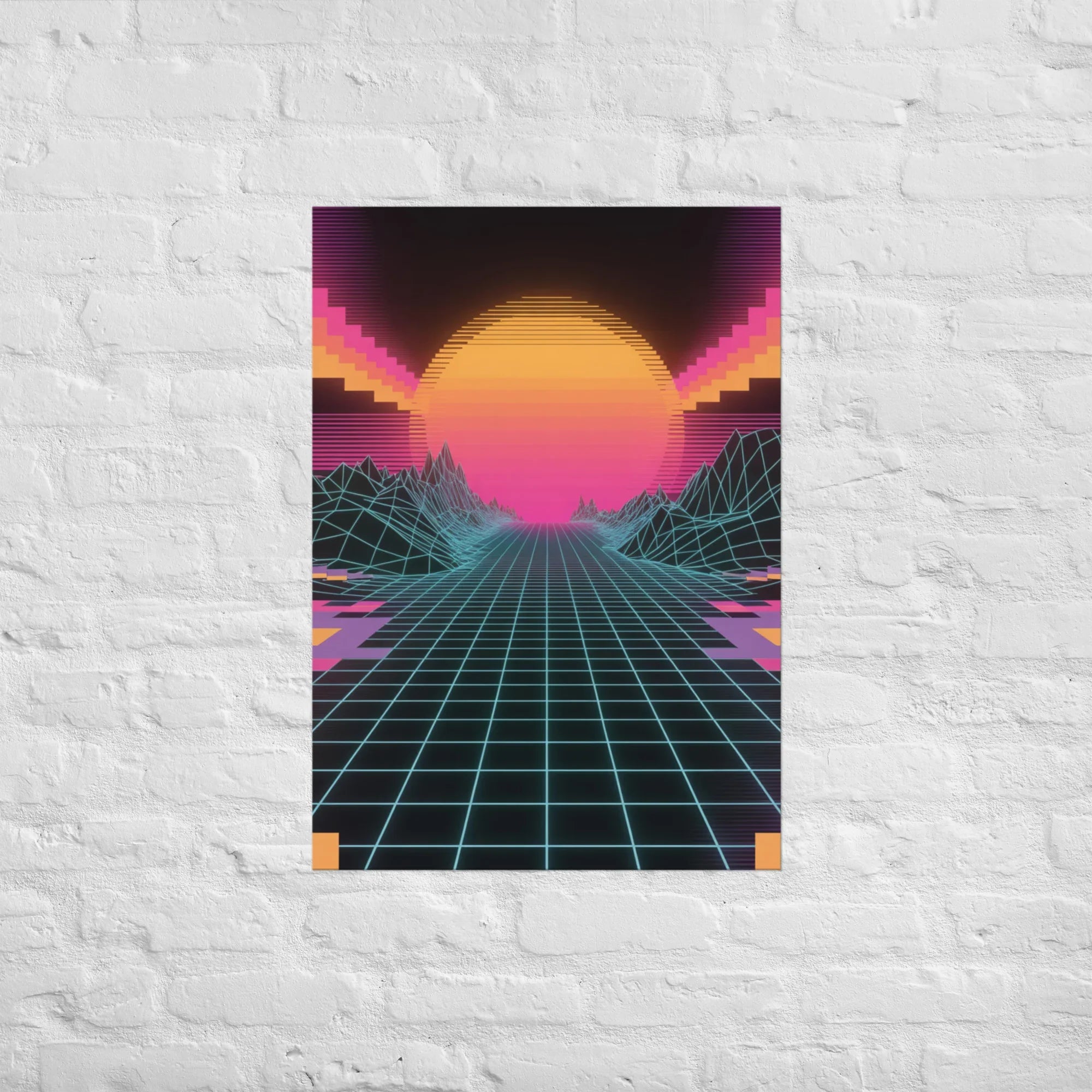 Neon Horizon – Retro Futurism Grid Sunset Gaming Poster - RaZits