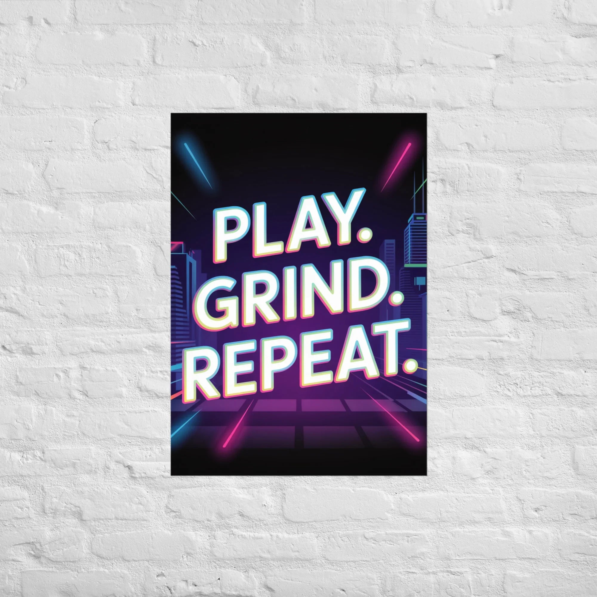 Play Grind Repeat Neon Gaming Wall Art – Motivational Gamer Room Decor - RaZits