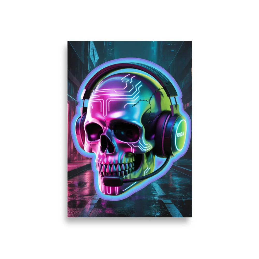 Cyberpunk Skull RGB Gamer Art – Futuristic Neon Wall Decor for Esports Rooms - RaZits