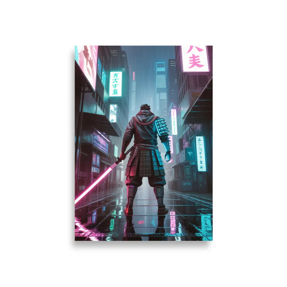 Cyber Samurai – Neon Katana Futuristic Warrior Wall Art - RaZits