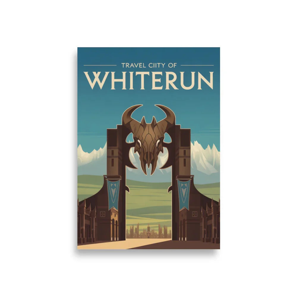 Fantasy Nordic City Travel Poster – Epic Medieval Kingdom Wall Art with Dragon Emblem Design - RaZits