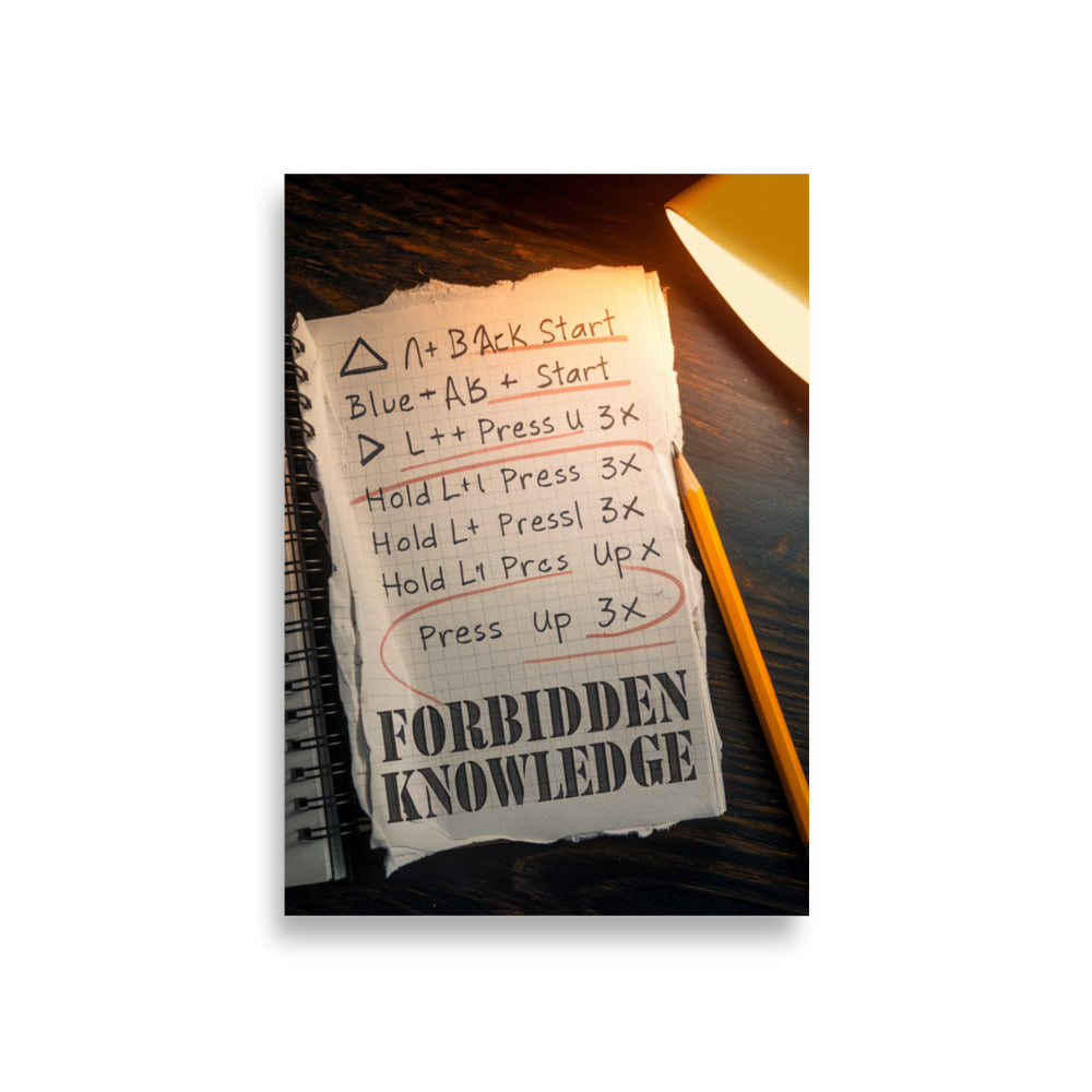 The Forbidden Scroll cheat code poster framed scale view gallery wall
