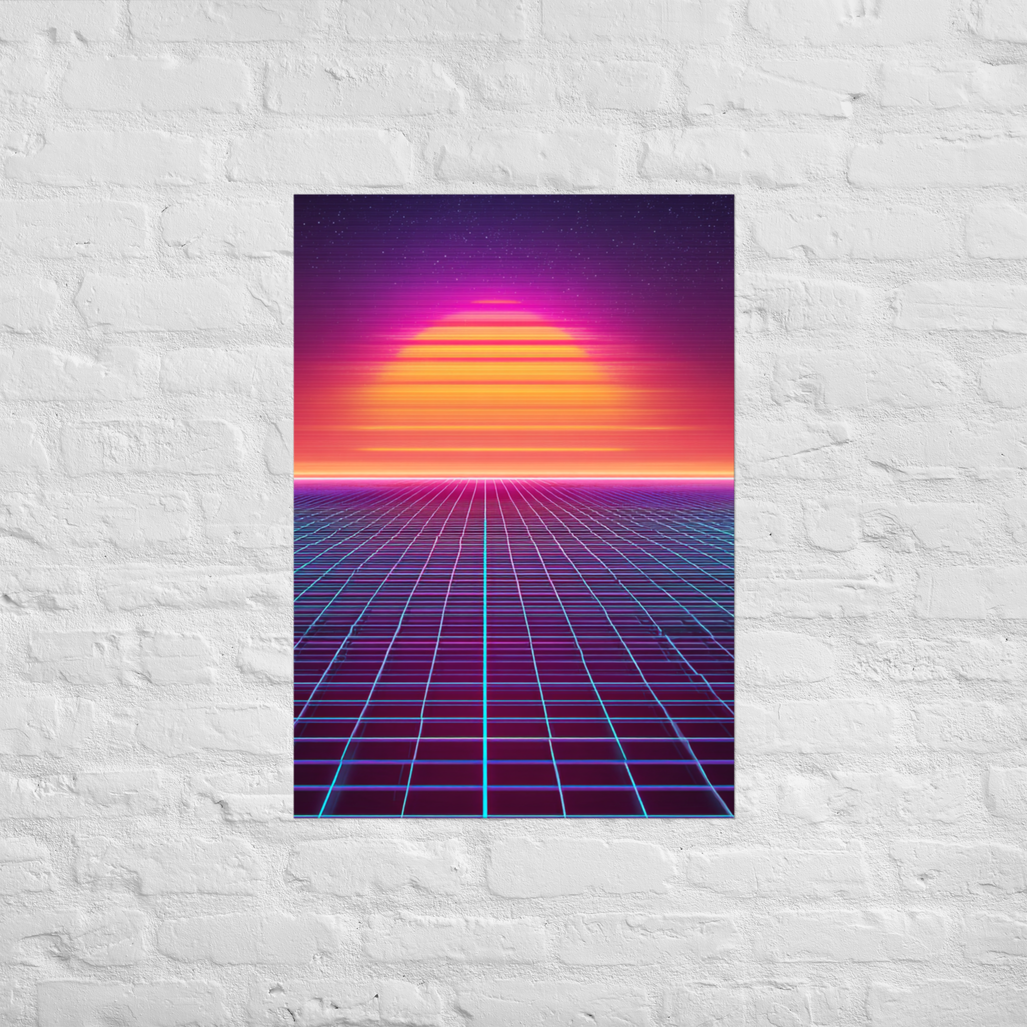 Neon Grid Runner synthwave retro gaming poster hero shot matte print