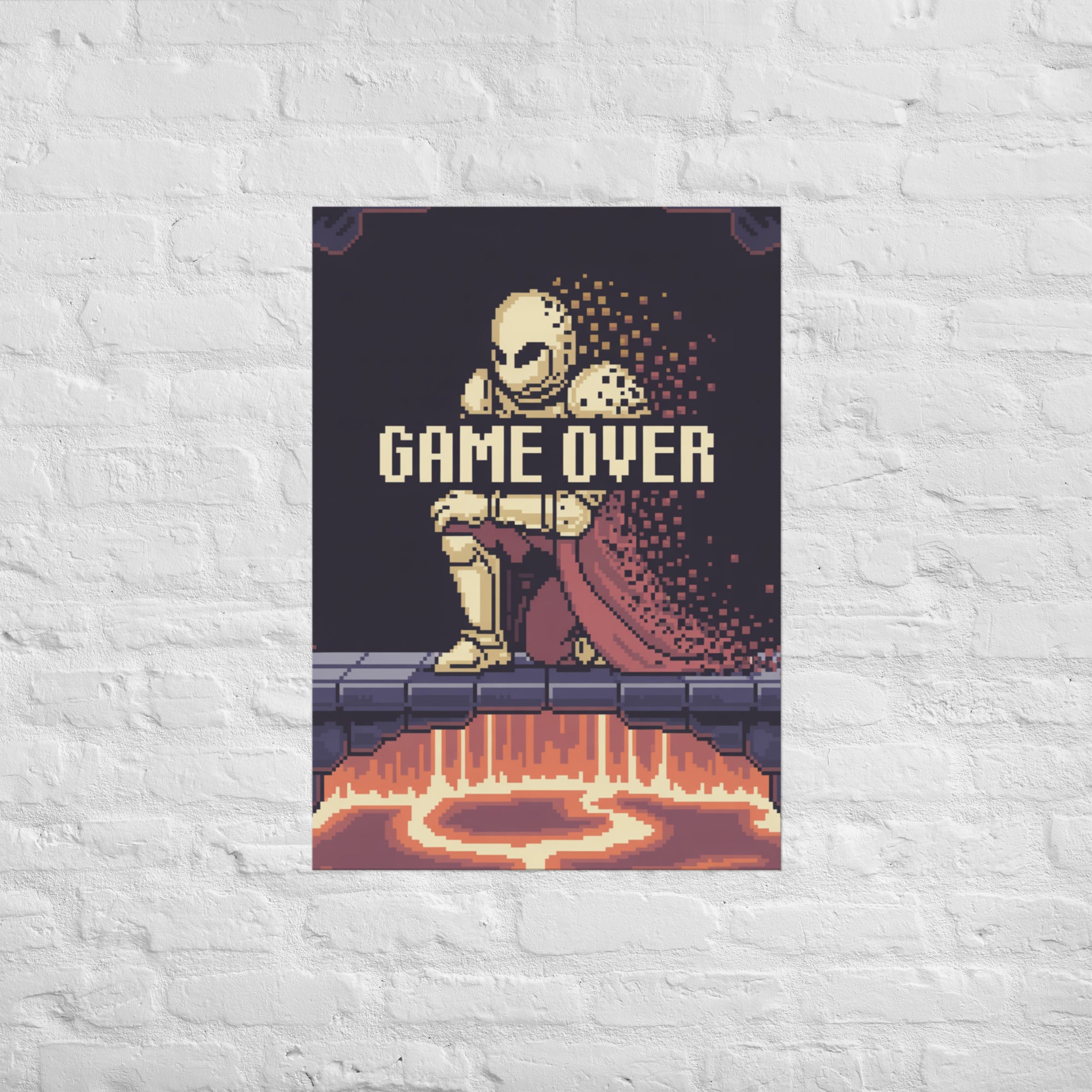 Bit Rot Memorial pixel knight poster styled on gaming room wall