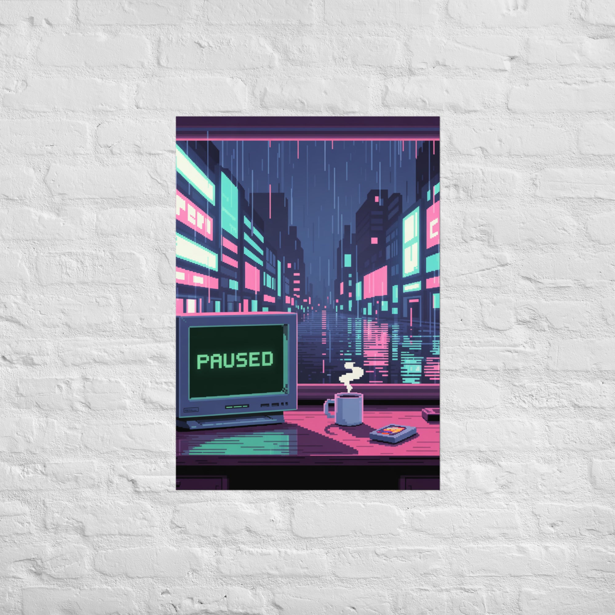 After the Rain pixel neon wall art, A1