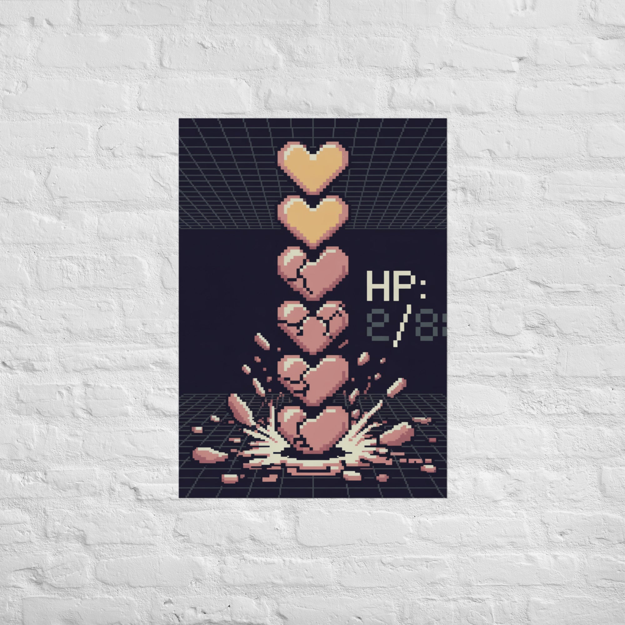 Two Hearts Left HUD pixel wall art, A1