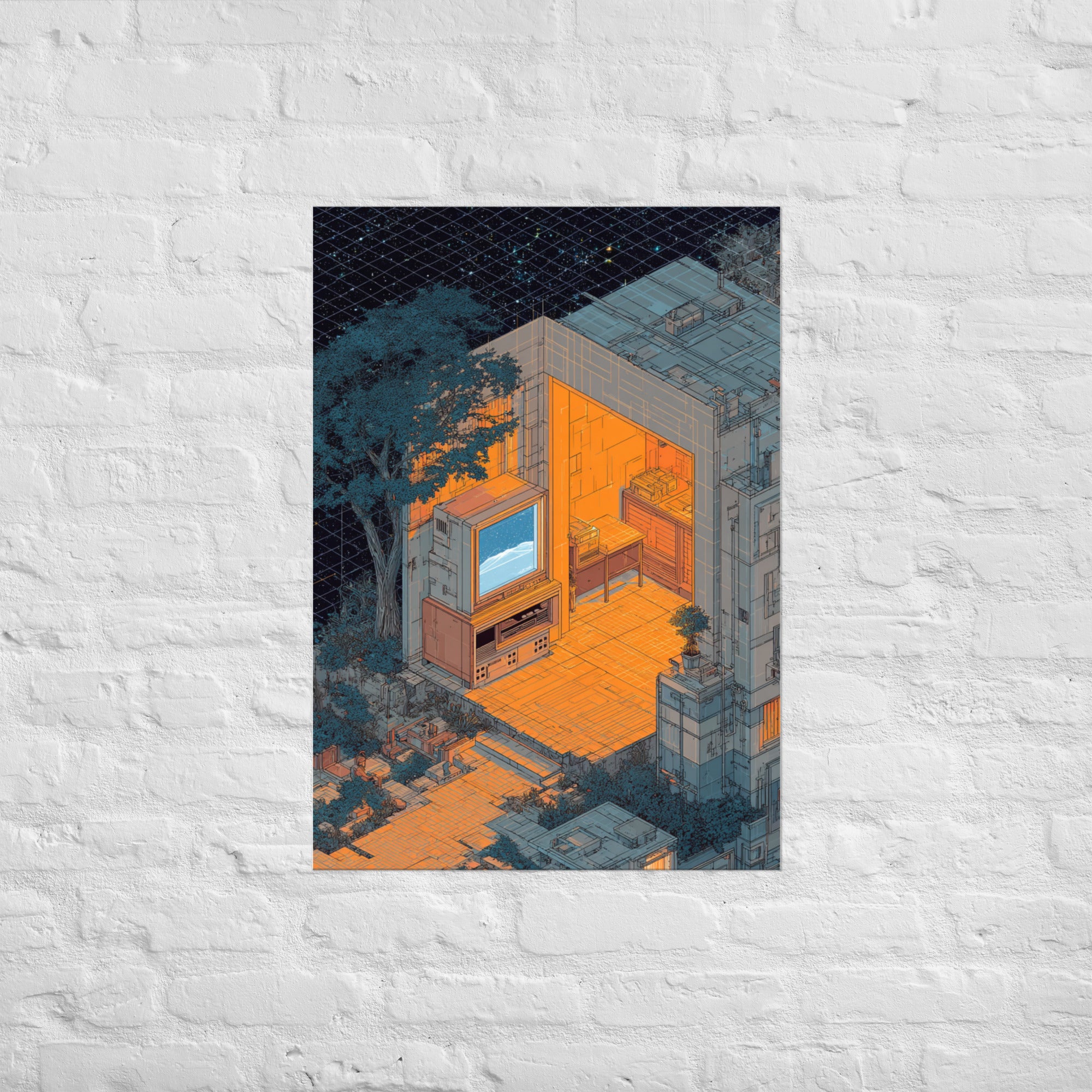Grid Behind Everything 8-bit wall art, A1