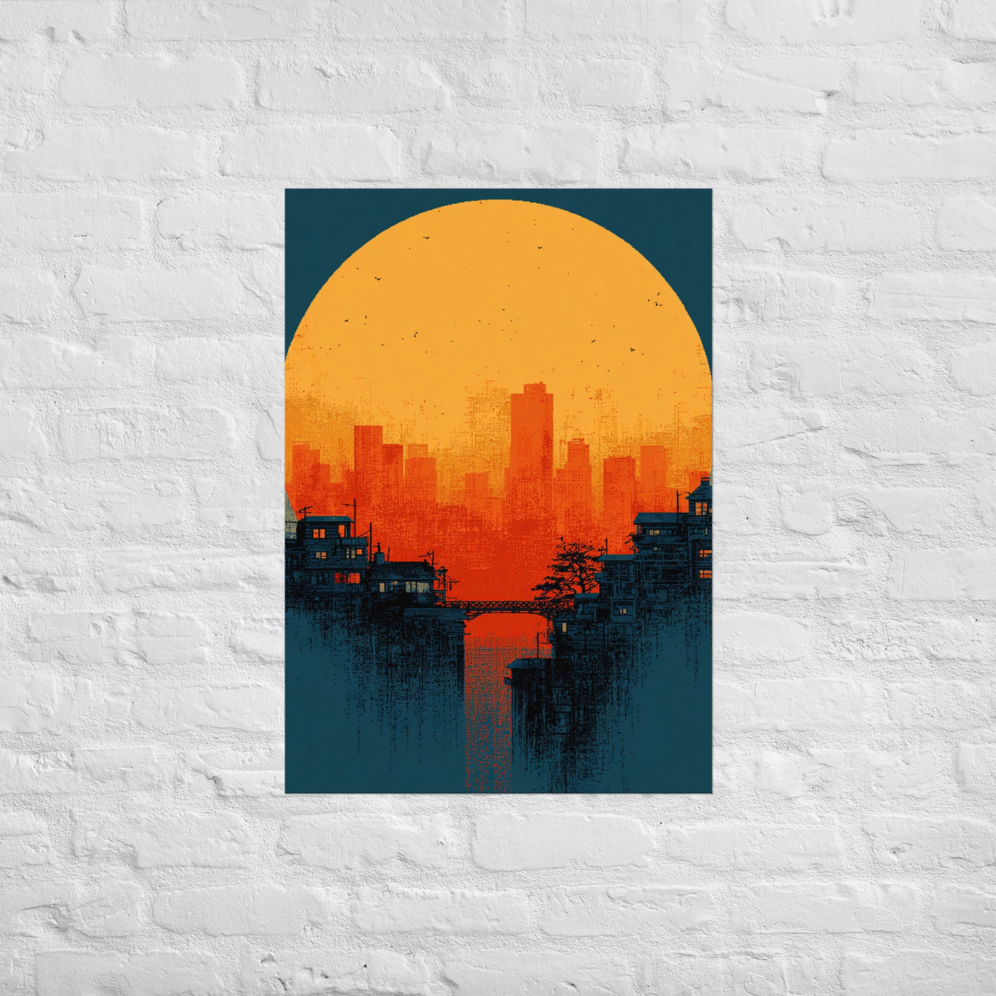 Dithered Sunset pixel wall art, A1