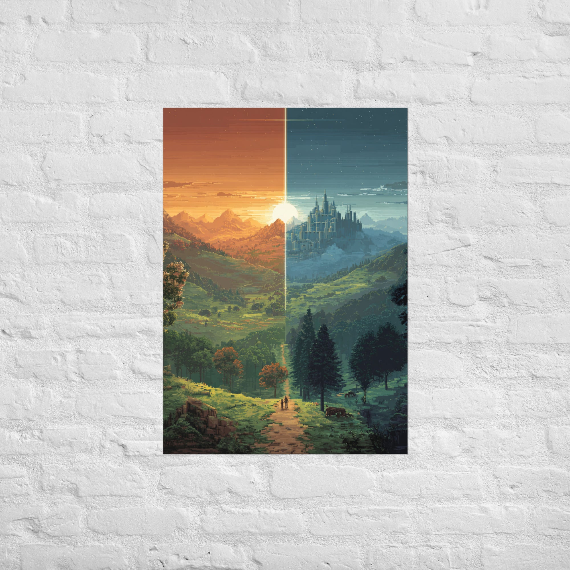 Split Screen Worlds retro gaming wall art on Enhanced Matte Paper, A1 size