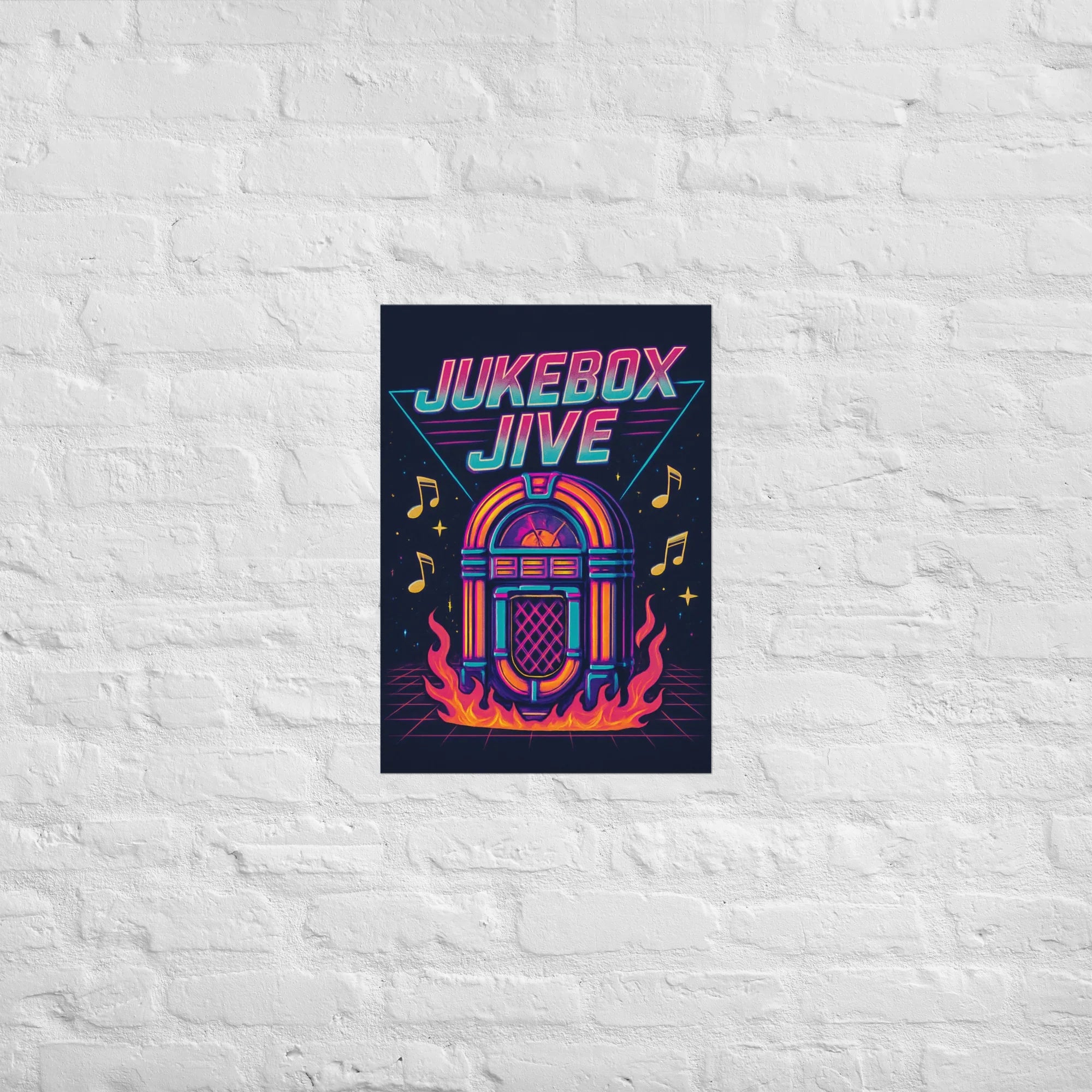 Jukebox Jive Poster – Retro Fire & Music Vibes Art - RaZits