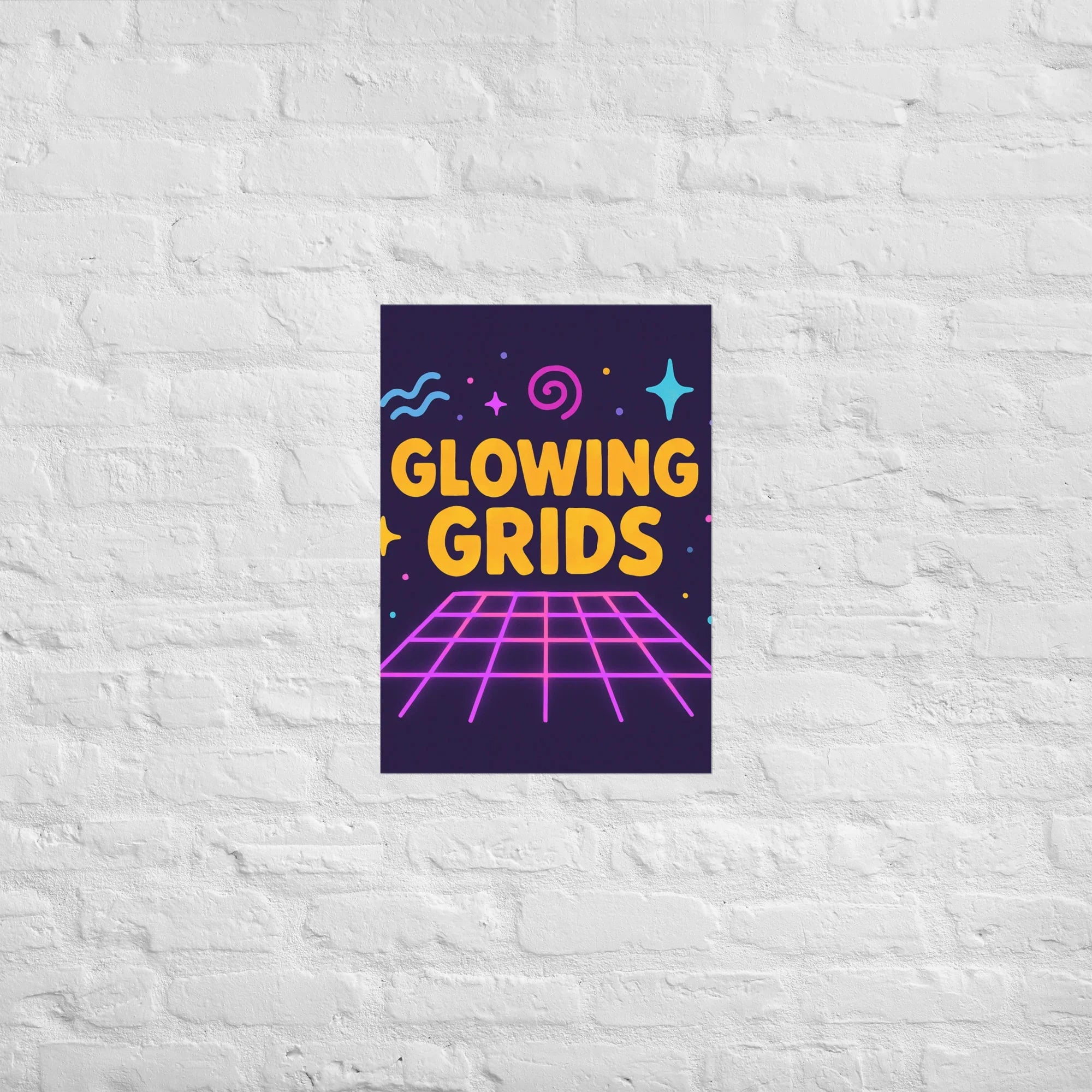 Glowing Grids Poster – Retro Neon Music Matrix Art - RaZits