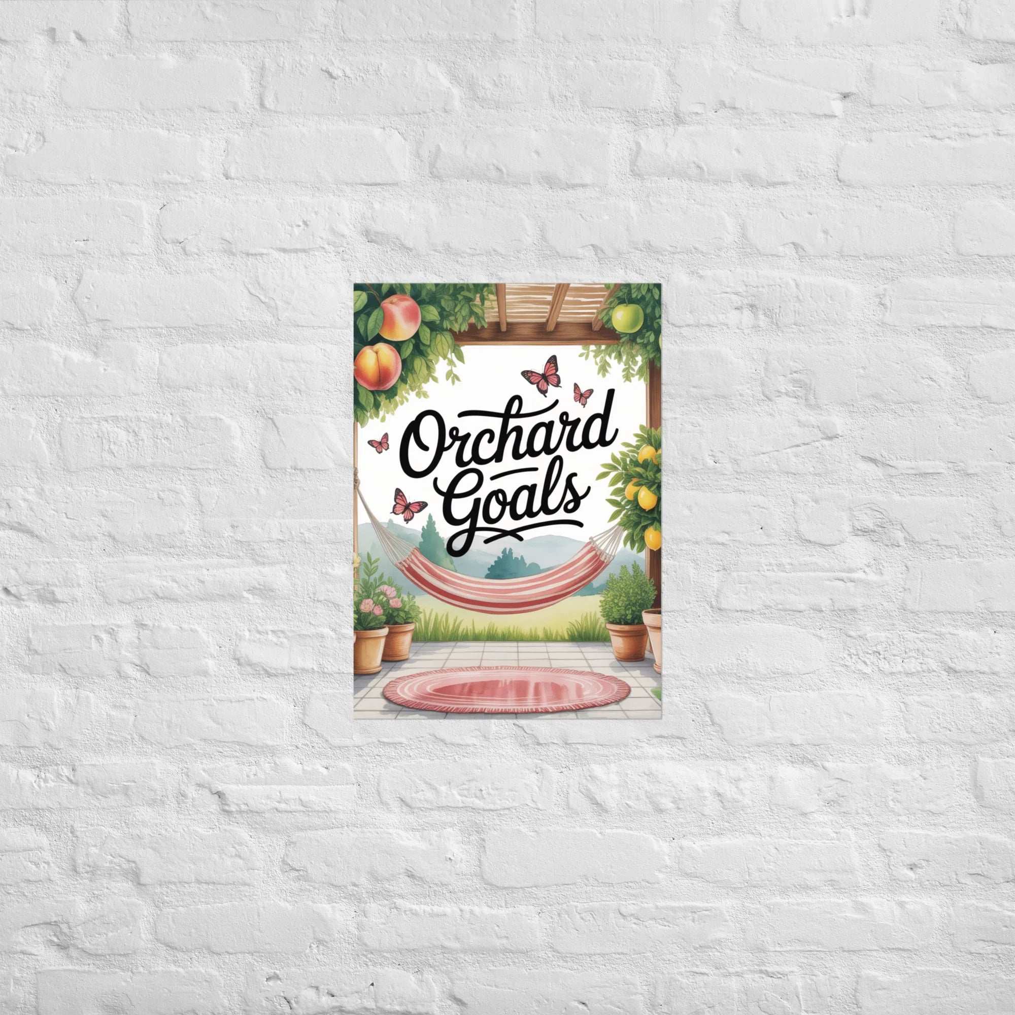 Cozy Orchard Patio Art Print – Fruit Tree Garden Illustration - RaZits