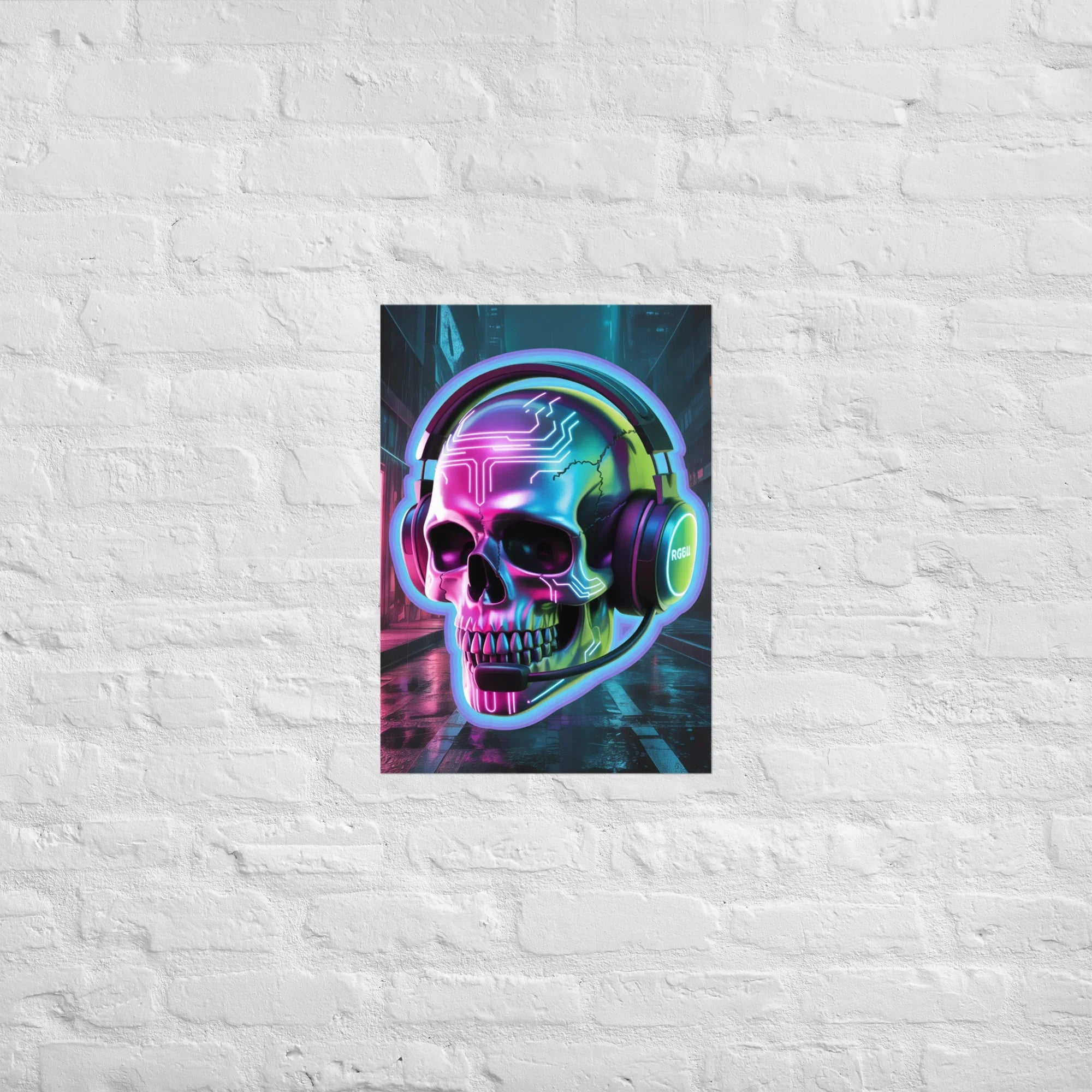 Cyberpunk Skull RGB Gamer Art – Futuristic Neon Wall Decor for Esports Rooms - RaZits