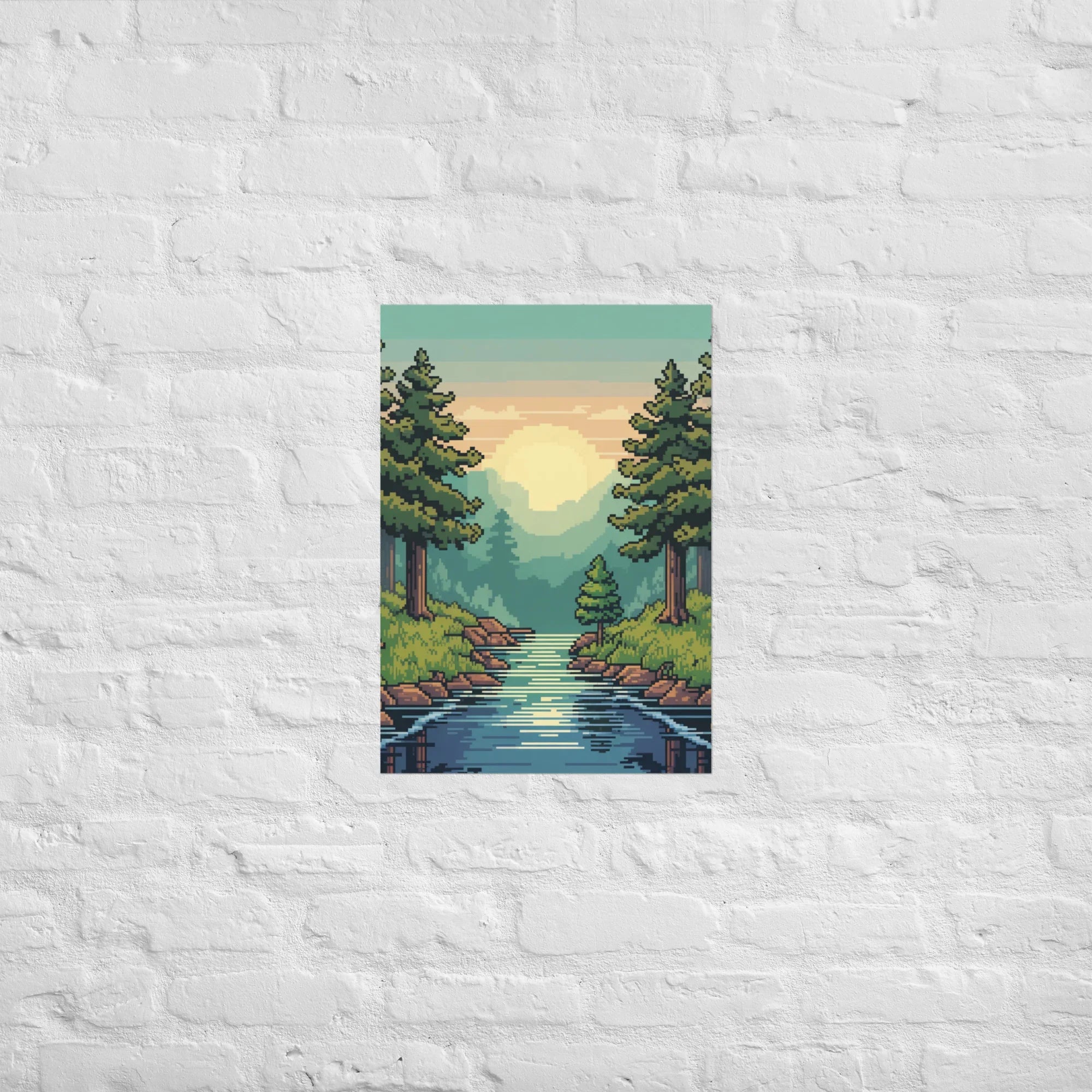 Pixel Art Forest Landscape – Retro Gaming Wall Art for Gamer Rooms - RaZits