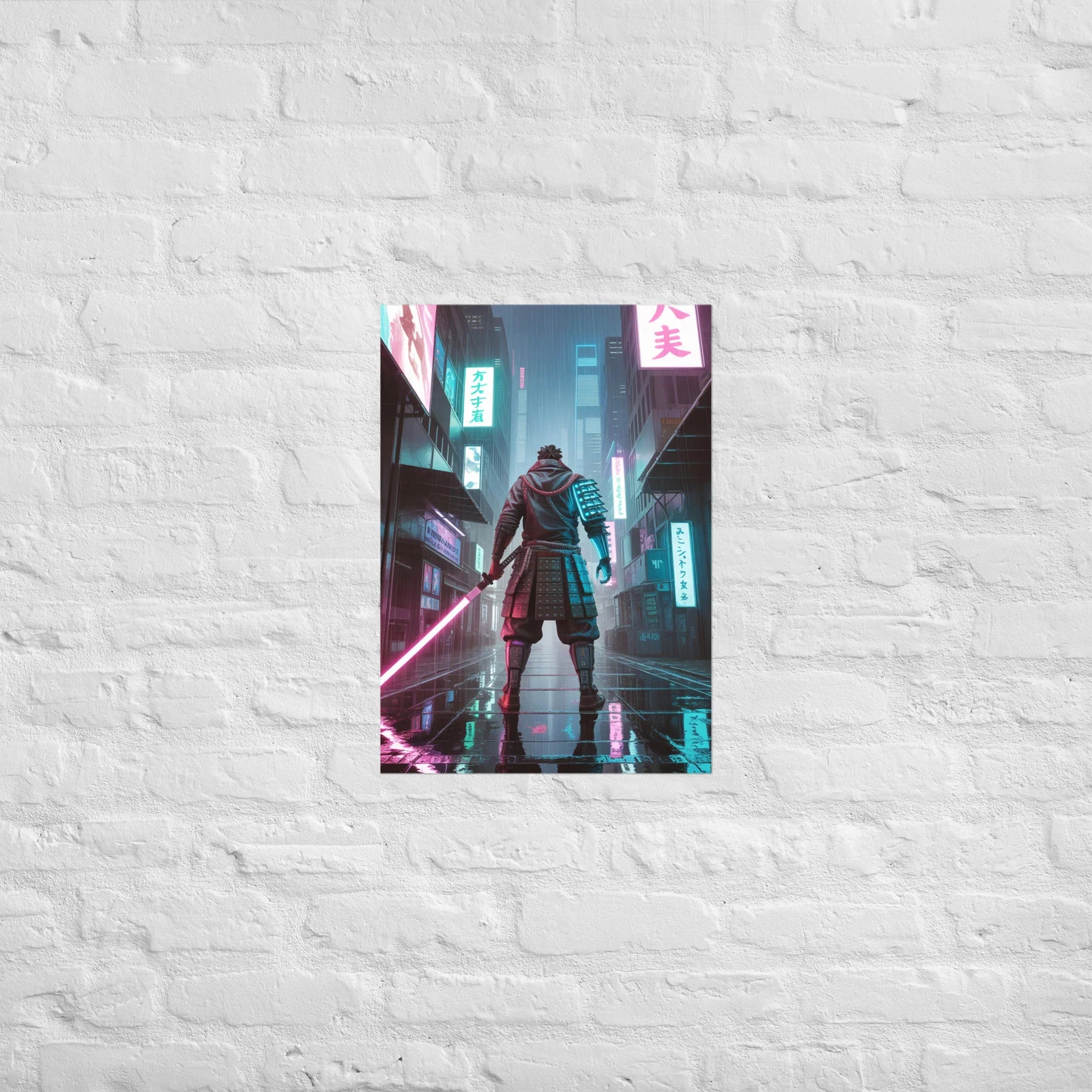 Cyber Samurai – Neon Katana Futuristic Warrior Wall Art - RaZits