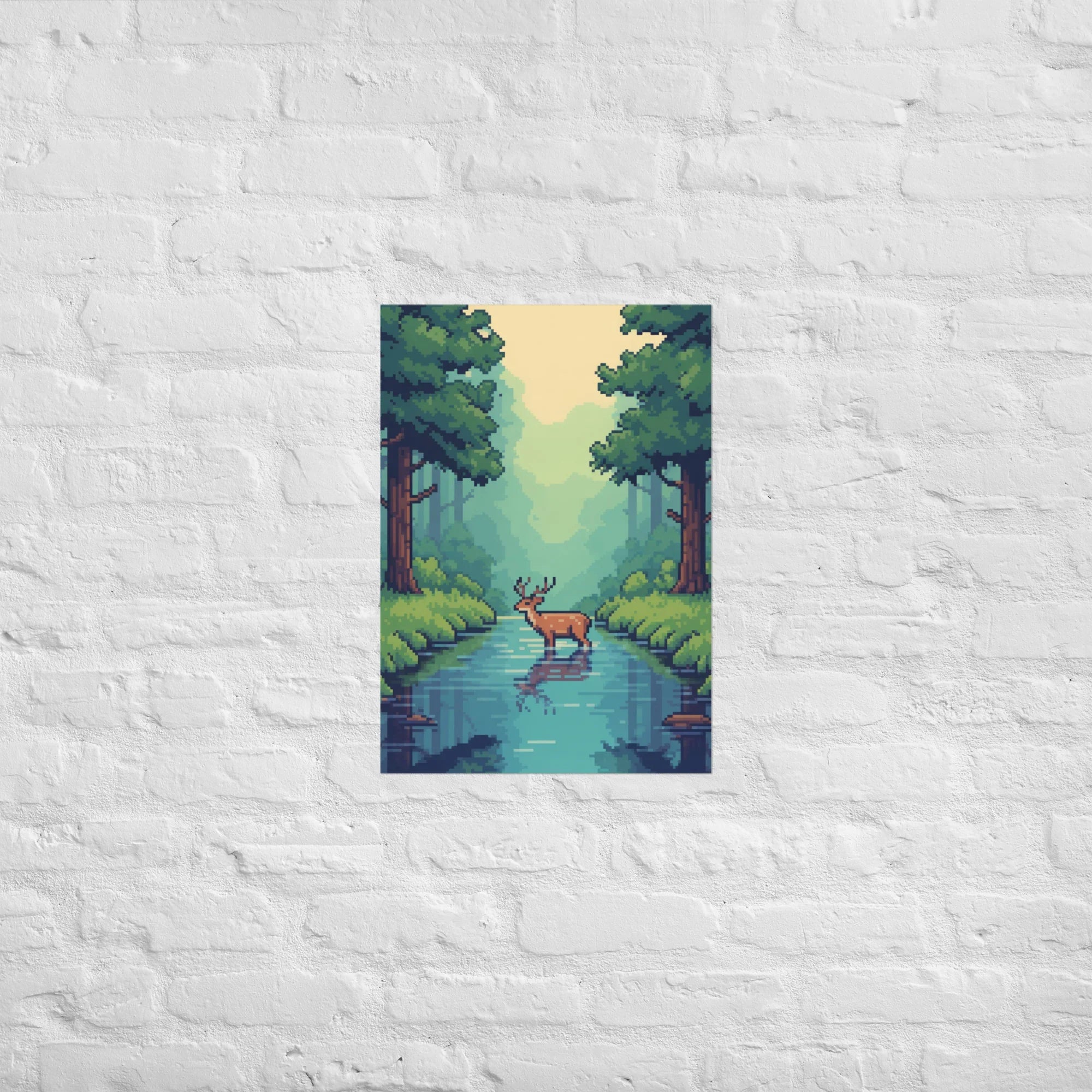 Pixel Forest Serenity – Retro Deer in Nature Gaming Art Print - RaZits