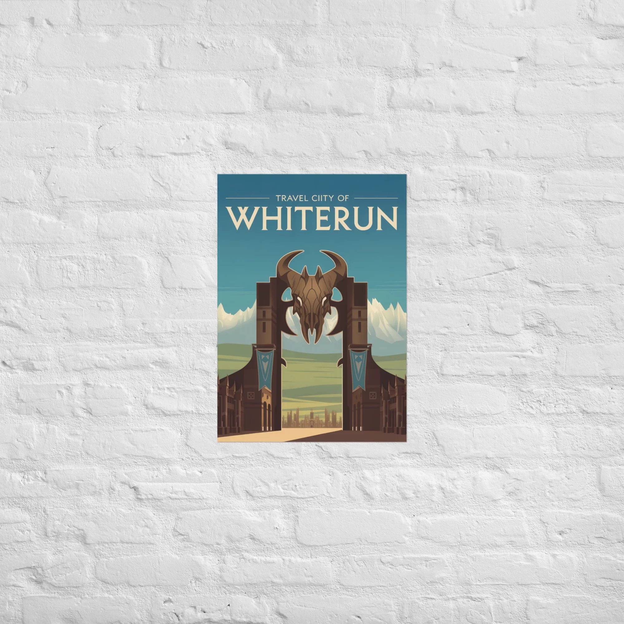 Fantasy Nordic City Travel Poster – Epic Medieval Kingdom Wall Art with Dragon Emblem Design - RaZits