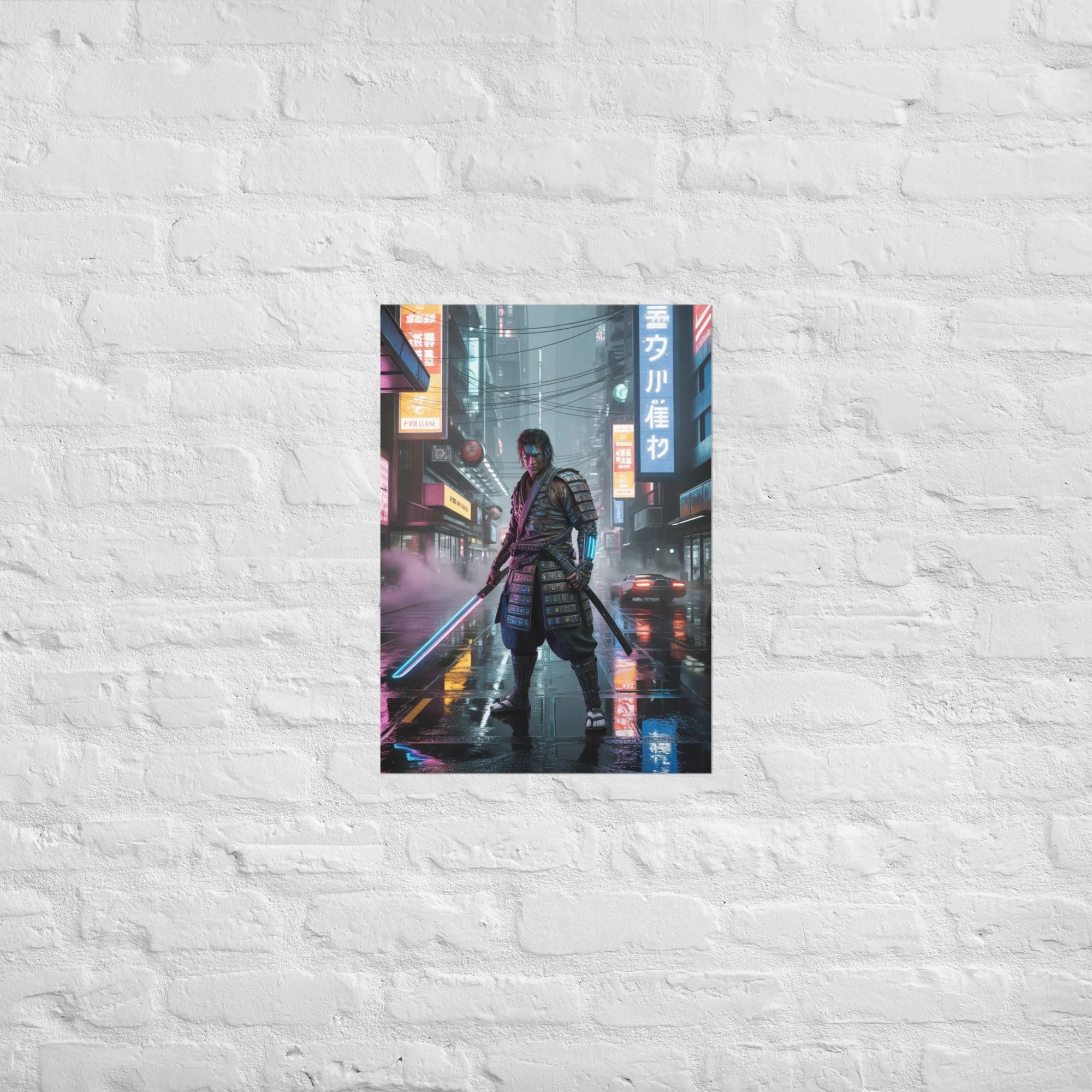 Cyber Samurai in Neon City – Futuristic Warrior Gaming Art Print - RaZits