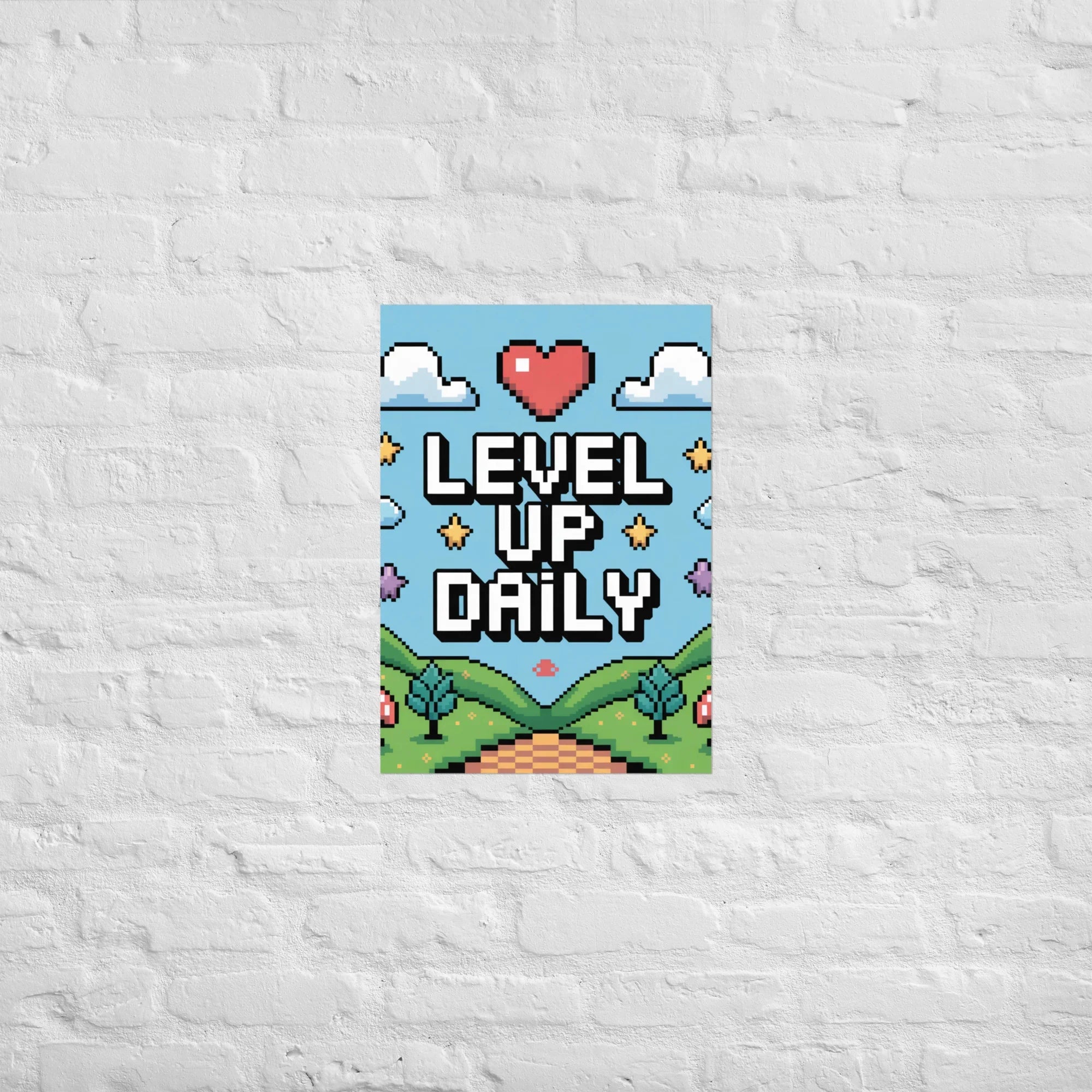 Level Up Daily – Pixel Art Motivational Gaming Poster for Retro Lovers - RaZits