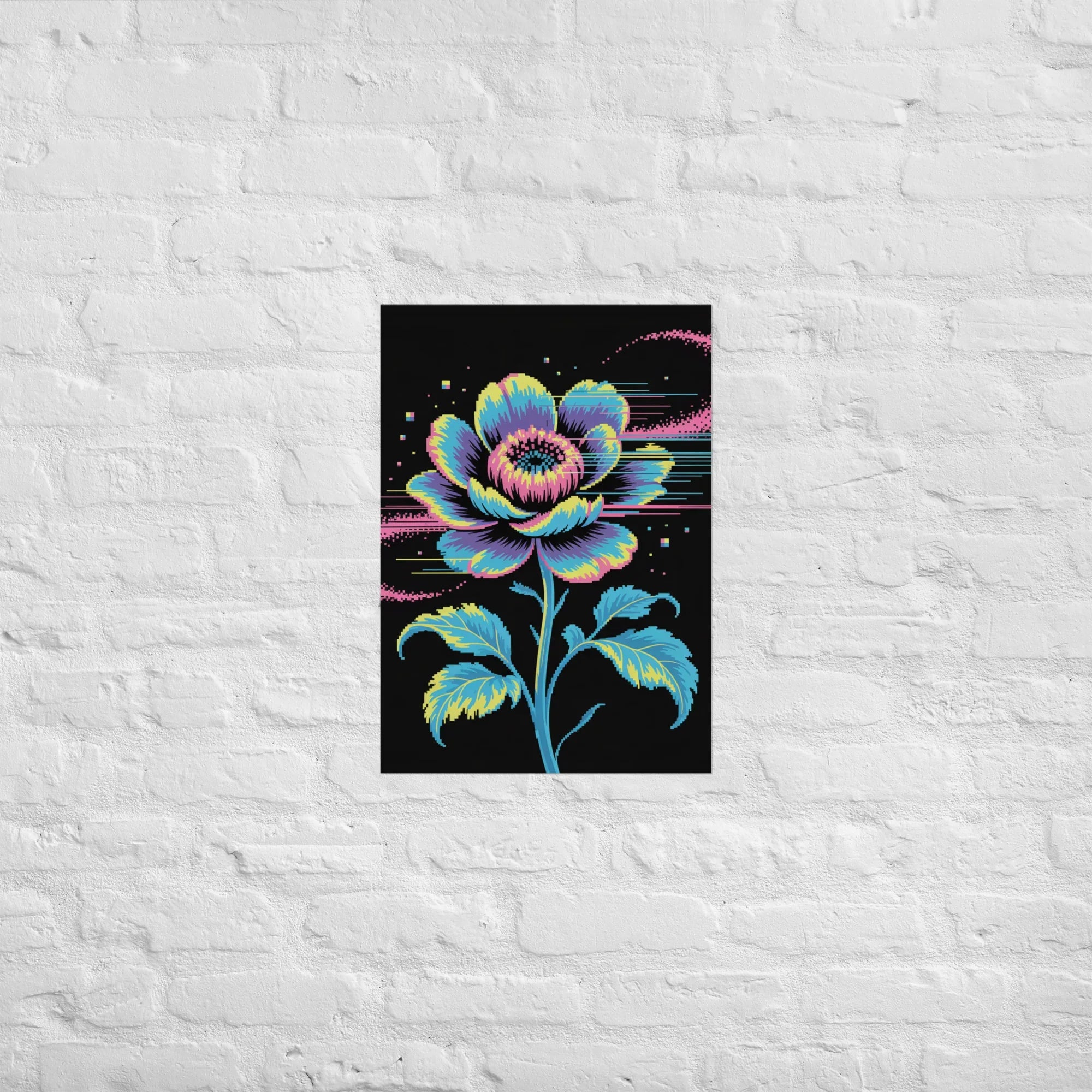 Cyber Bloom Pixel Flower Poster – Neon Floral Art for Gaming Setups - RaZits