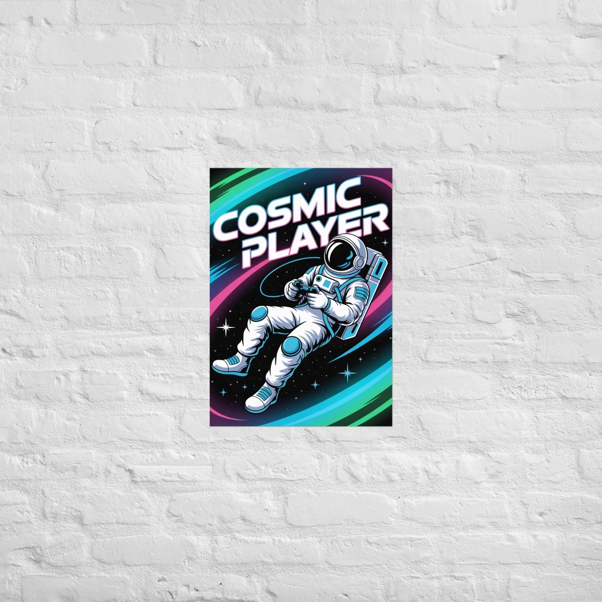 Cosmic Player – Astronaut Gamer in Space Neon Art Poster - RaZits