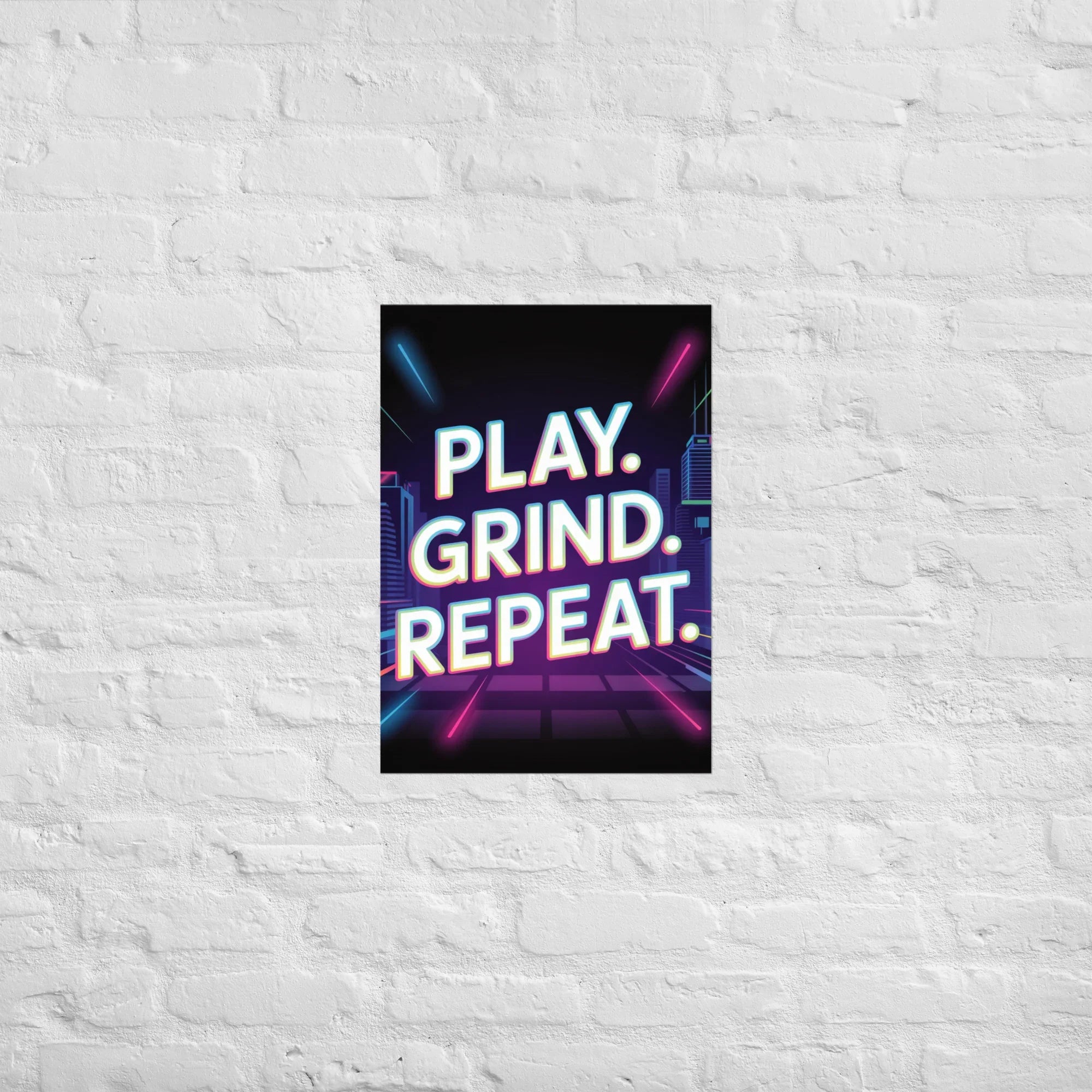 Play Grind Repeat Neon Gaming Wall Art – Motivational Gamer Room Decor - RaZits