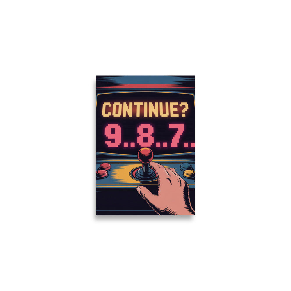 The Countdown continue screen arcade poster styled on gaming room wall