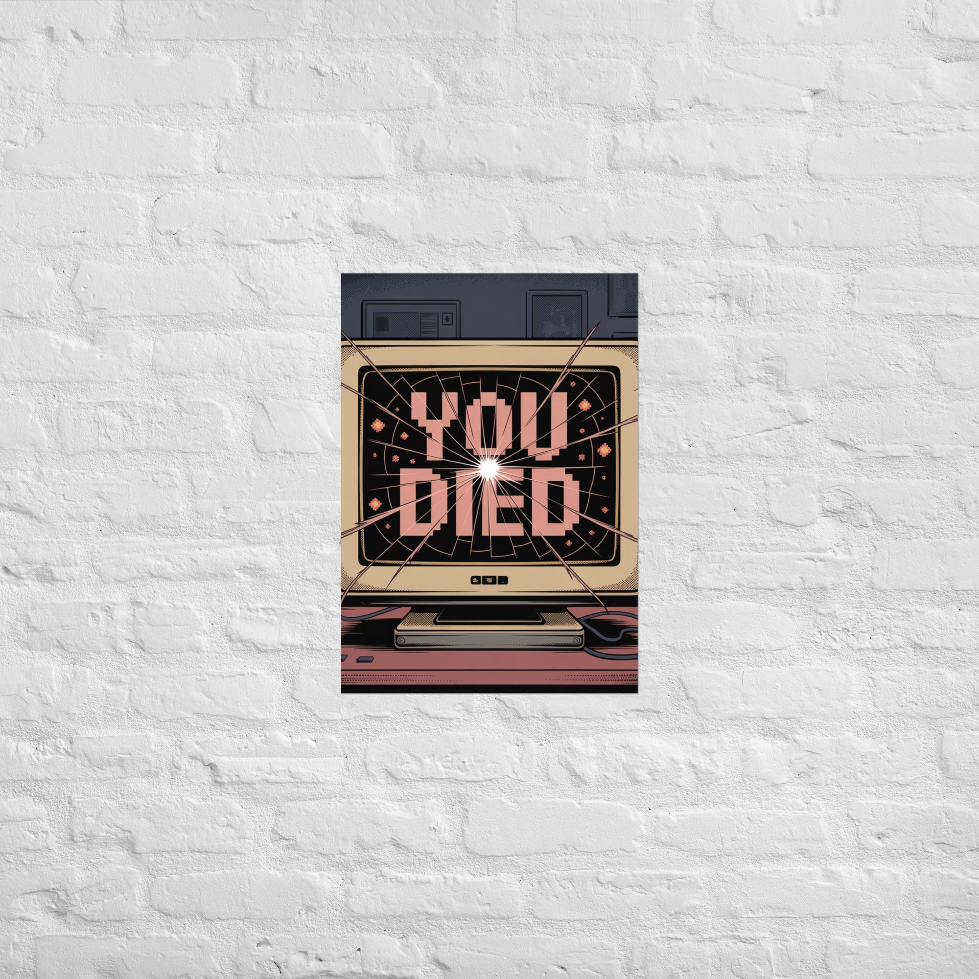 Respawn Denied you died CRT gaming poster styled on gaming room wall