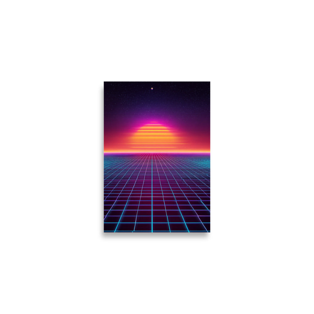 Neon Grid Runner synthwave gaming poster in retro gaming setup context
