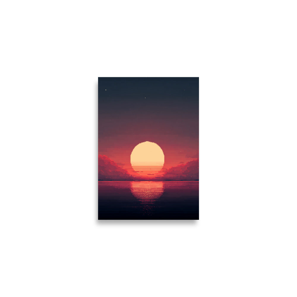 Pixel Dawn 8-bit retro gaming poster styled on gaming room wall