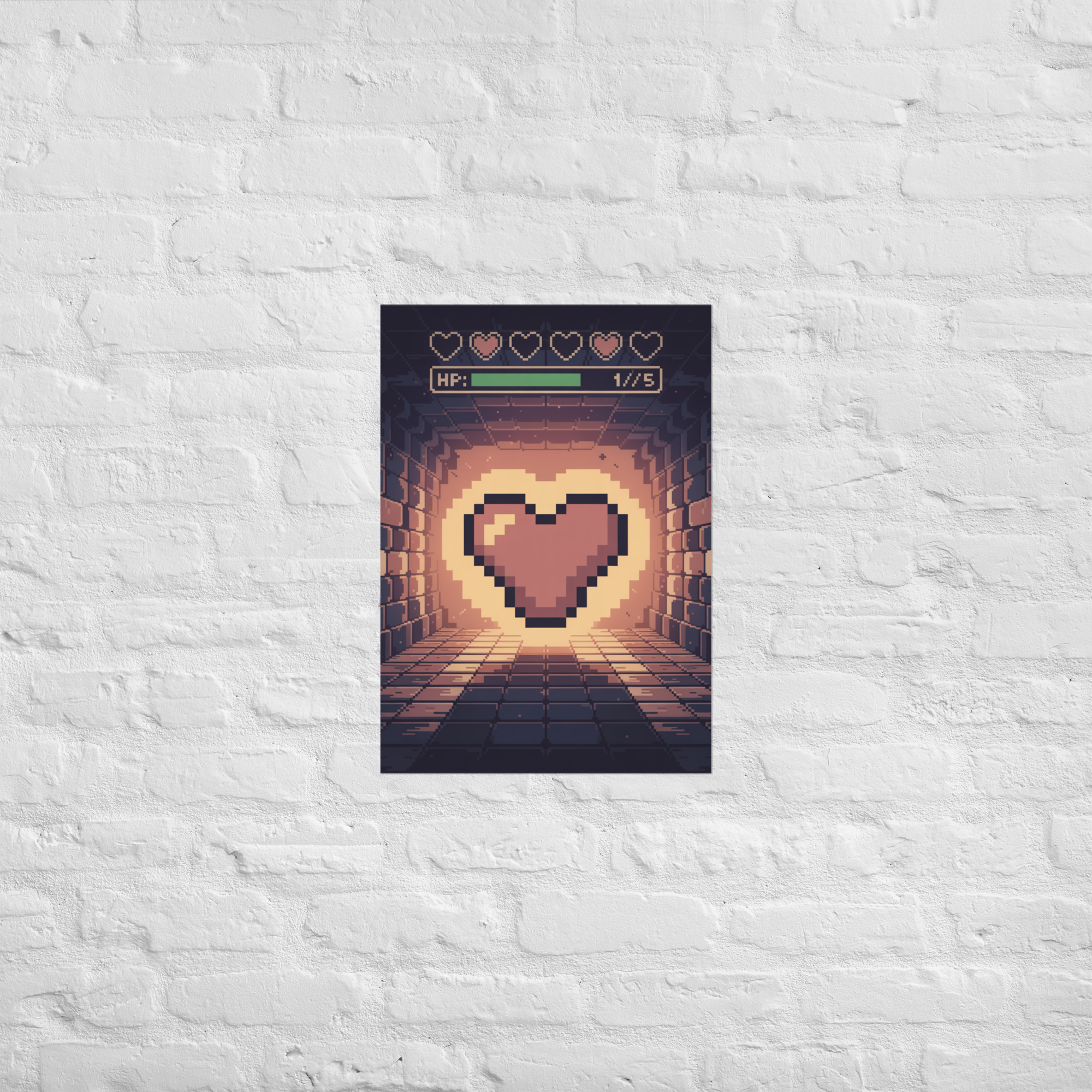 Pixel heart print in a game room, A2