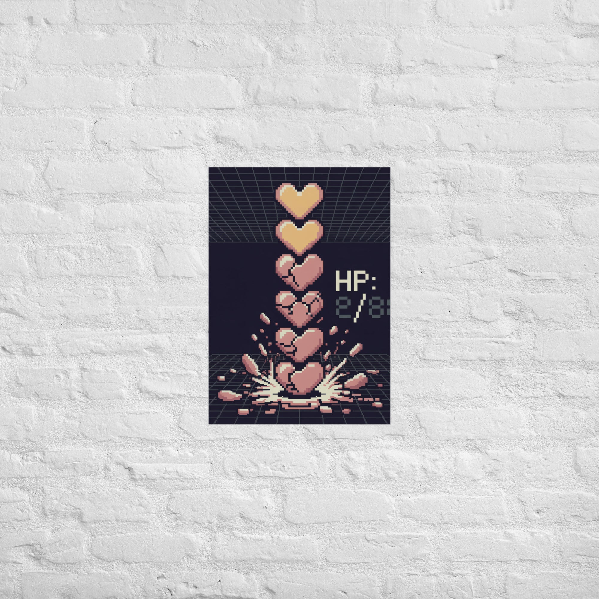 Heart health bar pixel print in a game room, A2