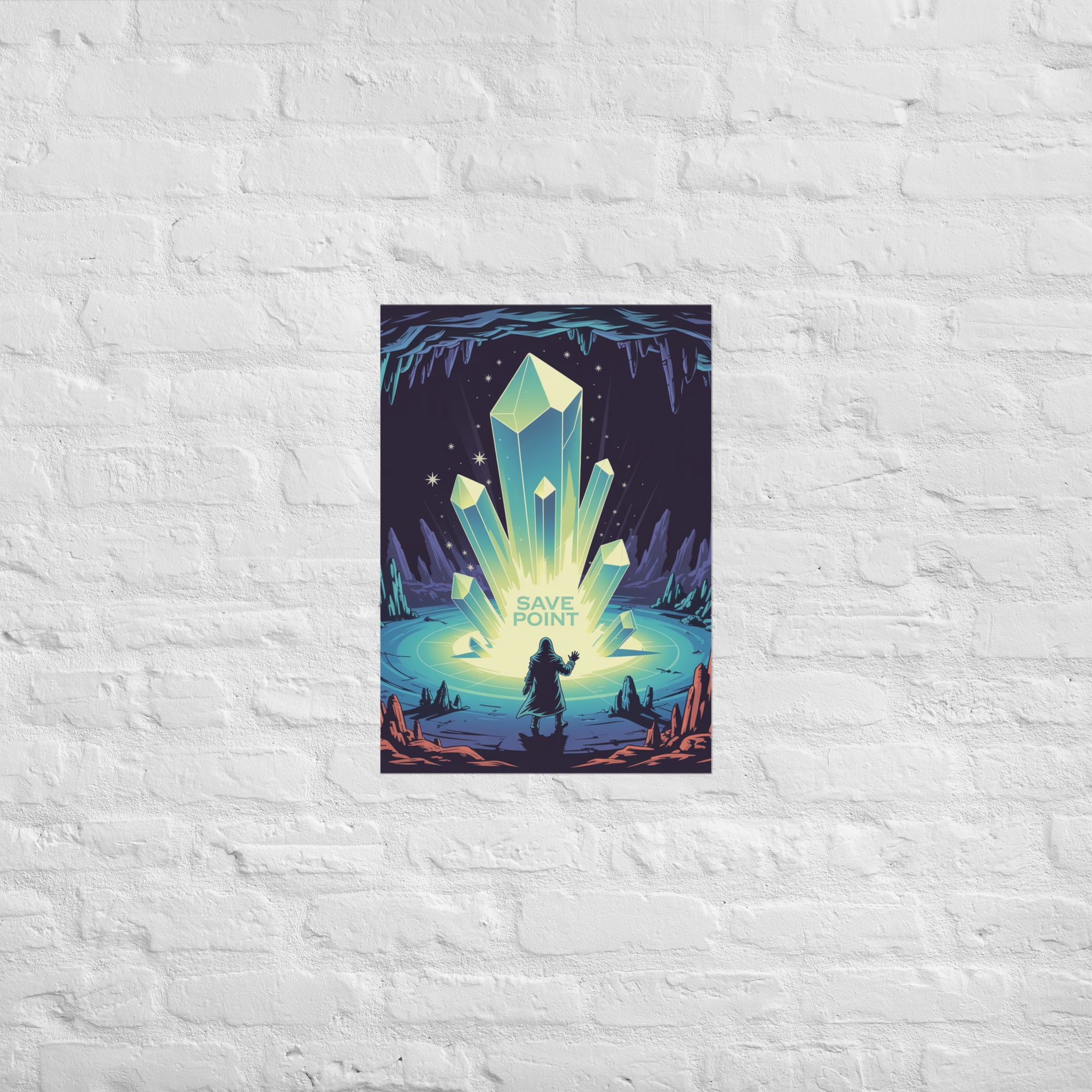 Clustered save crystals print in a D&D study, A2
