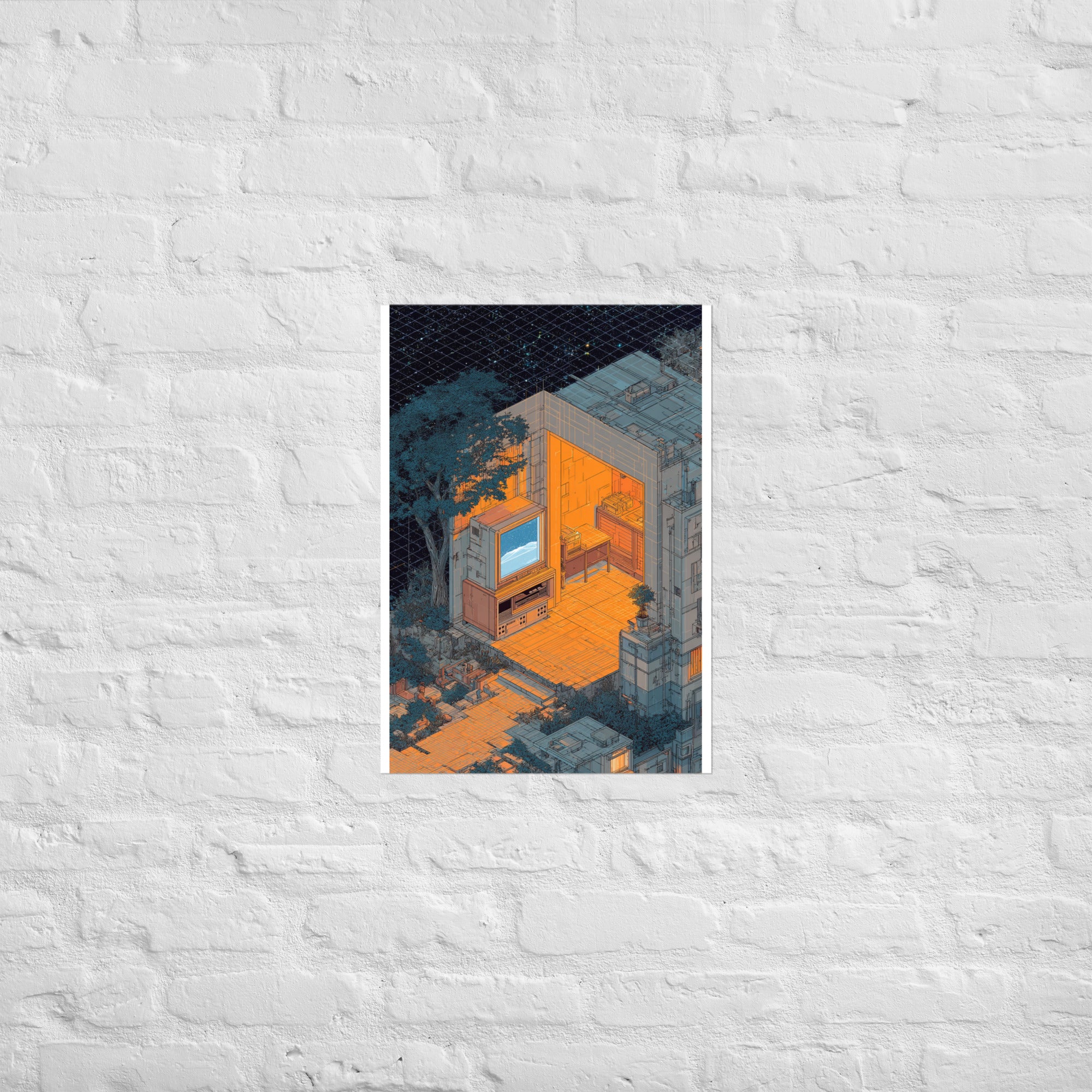 8-bit grid print in a designer studio, A2