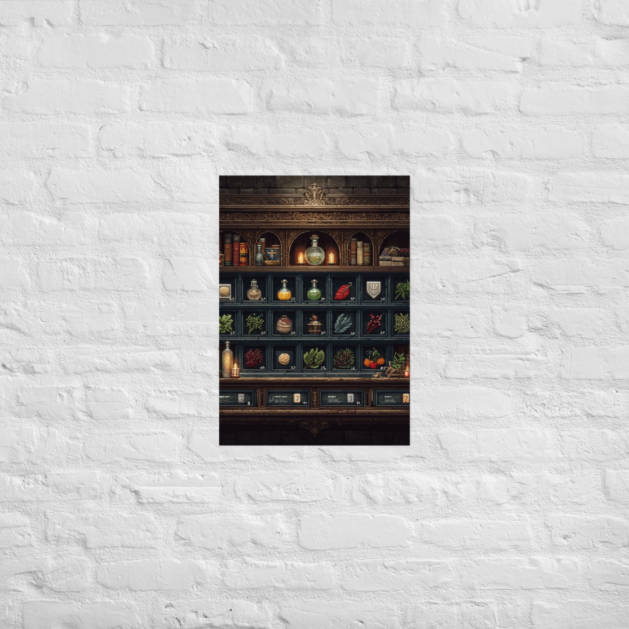 RPG inventory grid print in a D&D study, A2